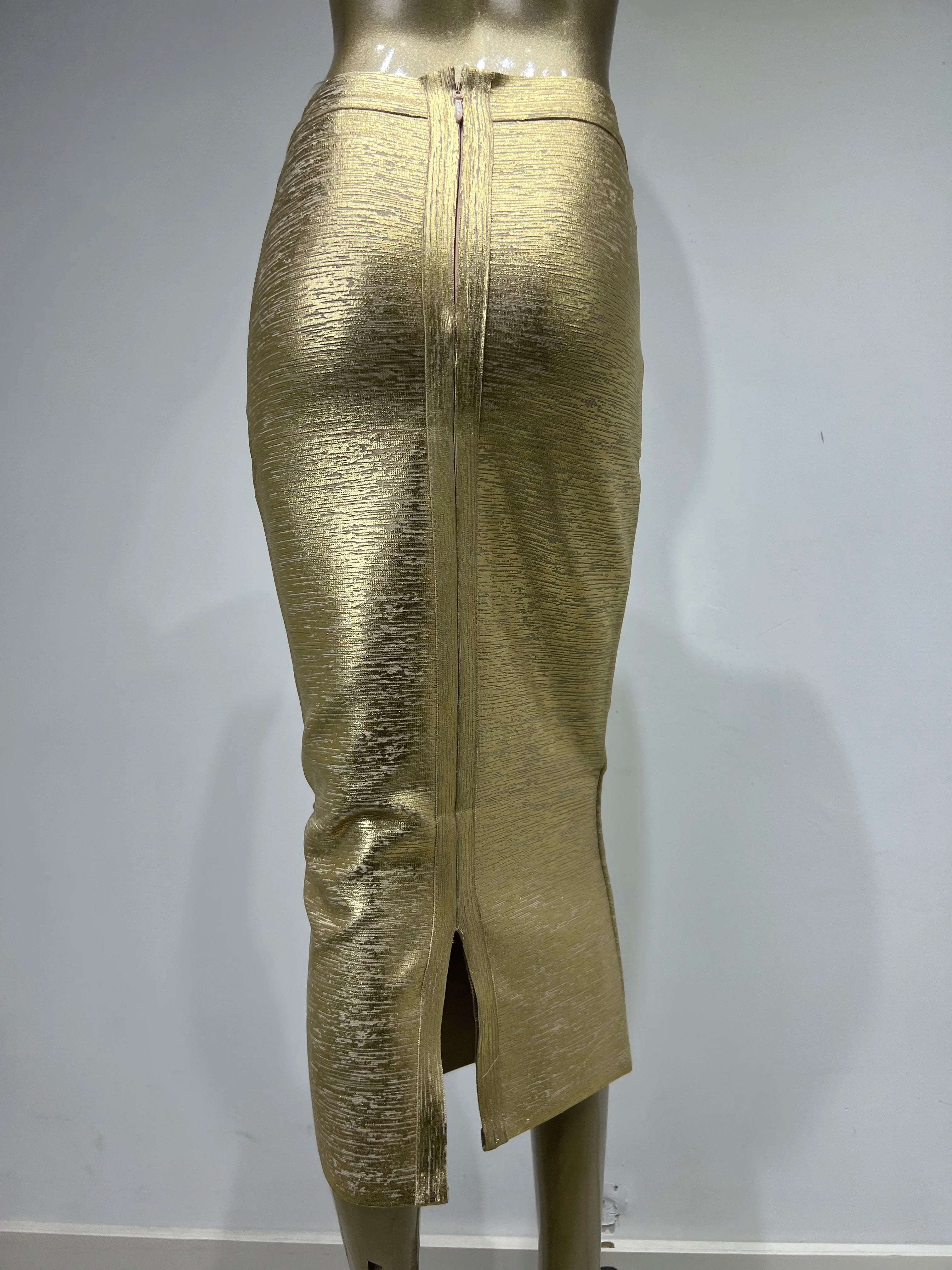 Women Summer Skirt Sexy Silver Gold Bronzing Midi Bandage Skirt High Street Designer Skinny Party Midi Pencil Skirts 78cm