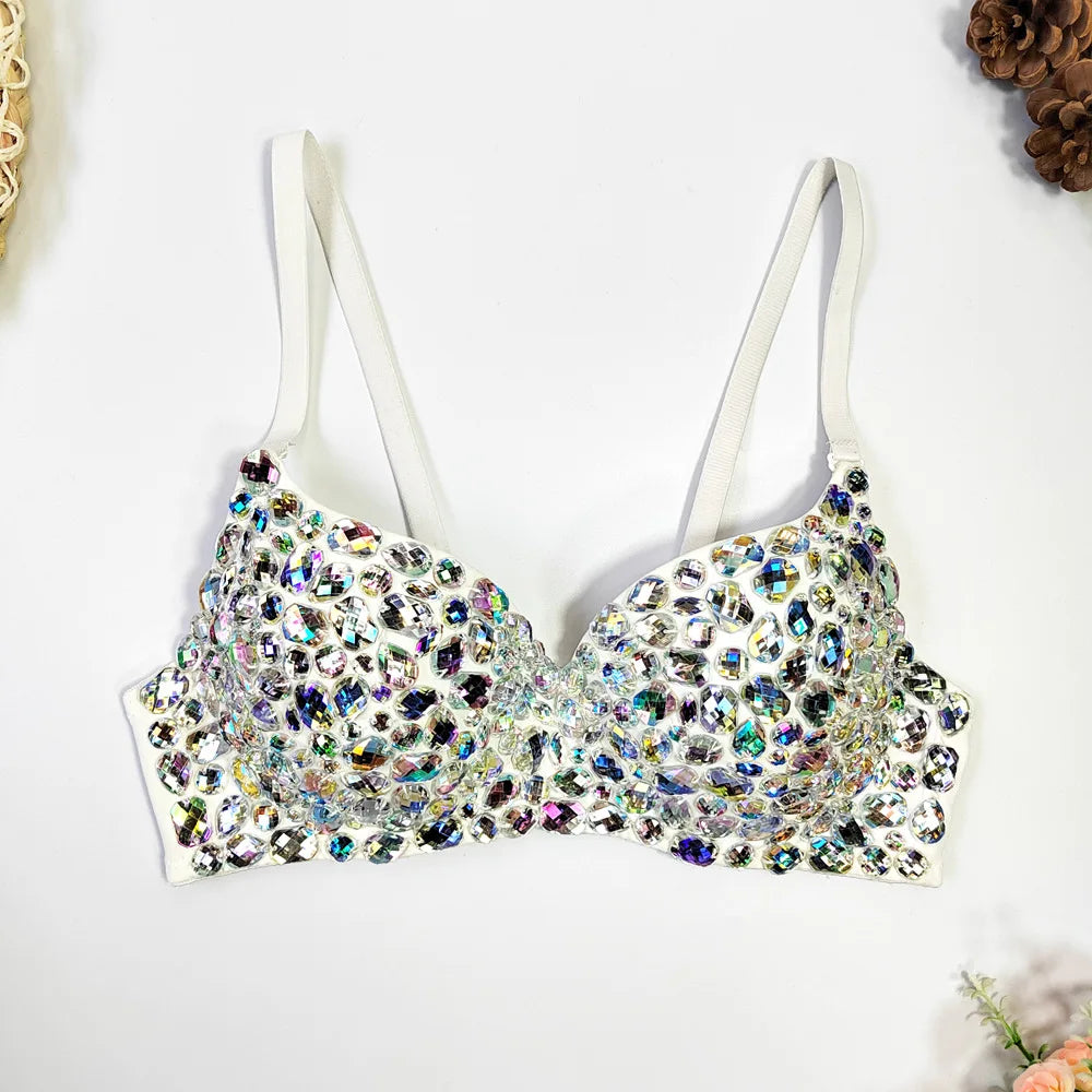 Women Tank Tops Luxury Sequined Rhinestone Pearl Wedding Push Up Bra Woman Clothes Camis Stage Ladies Crop Top Corset y2k Blusas