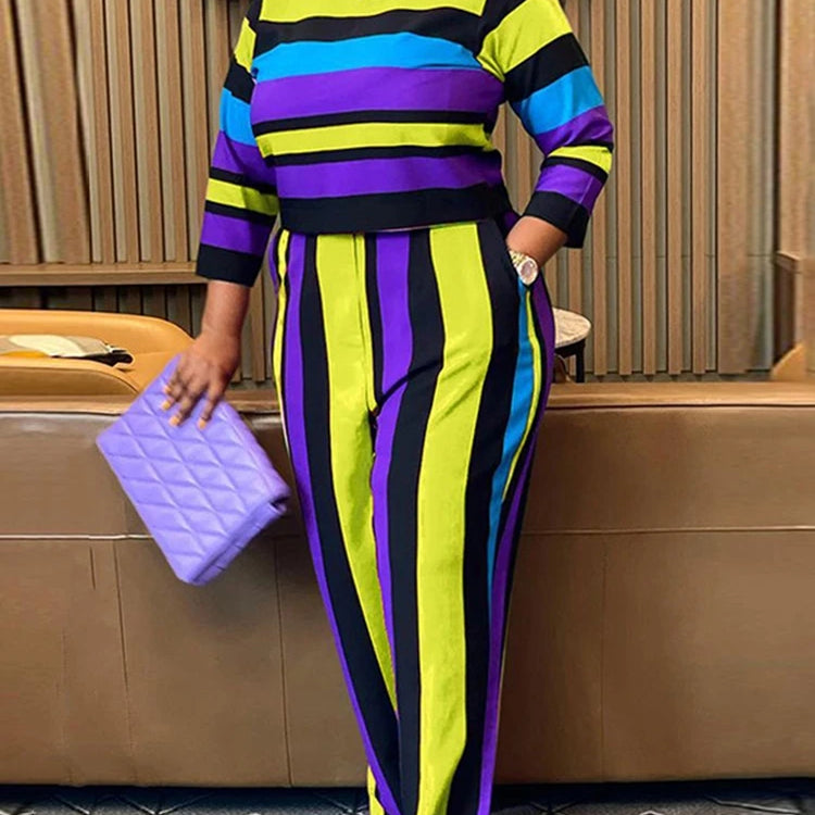 Curvy Woman Clothes Plus Size Autumn 2 Piece Outfit Set Elegant Pants and Blouse Set Ladies Casual Outfits