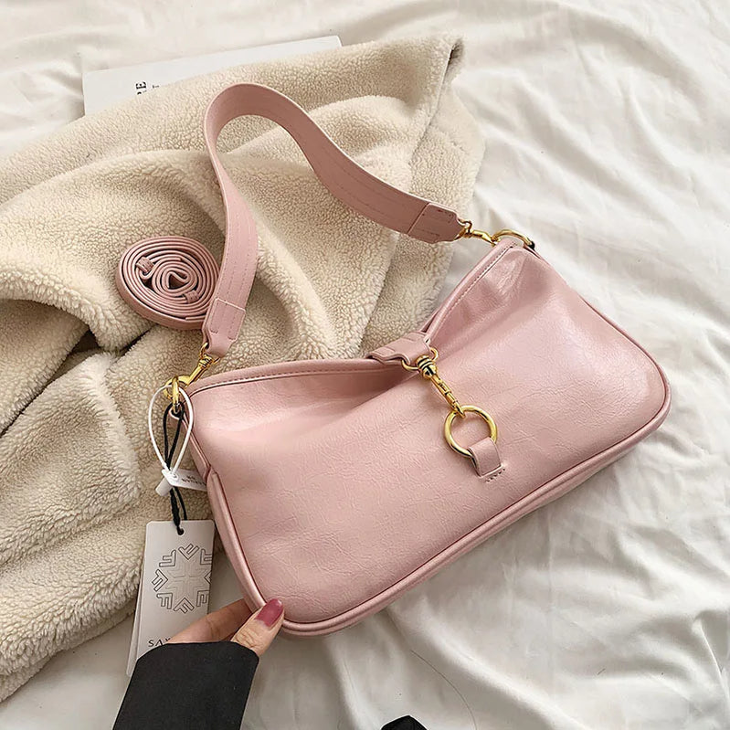 Large Soft Leather Crossbody Bags for Women Trend Designer Vintage Shoulder Bag Female Handbags and Purses Pink 32cmx18cmx6cm