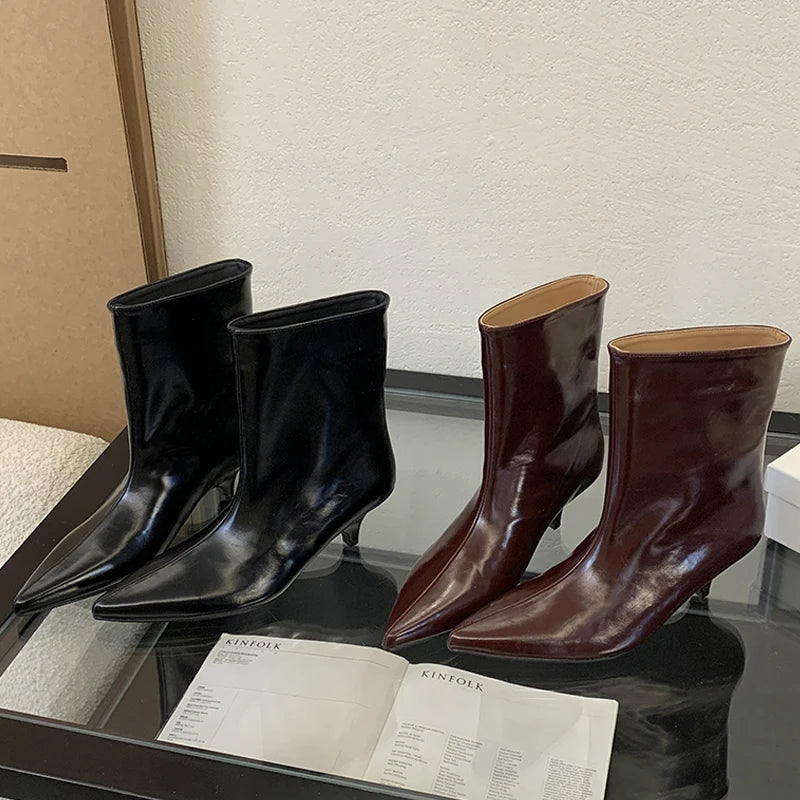 Eilyken 2025 Winter Fashion Ankle Short Boots Women Pointed Toe Elegant Thin Low Heel Dress Ladies Pumps Shoes