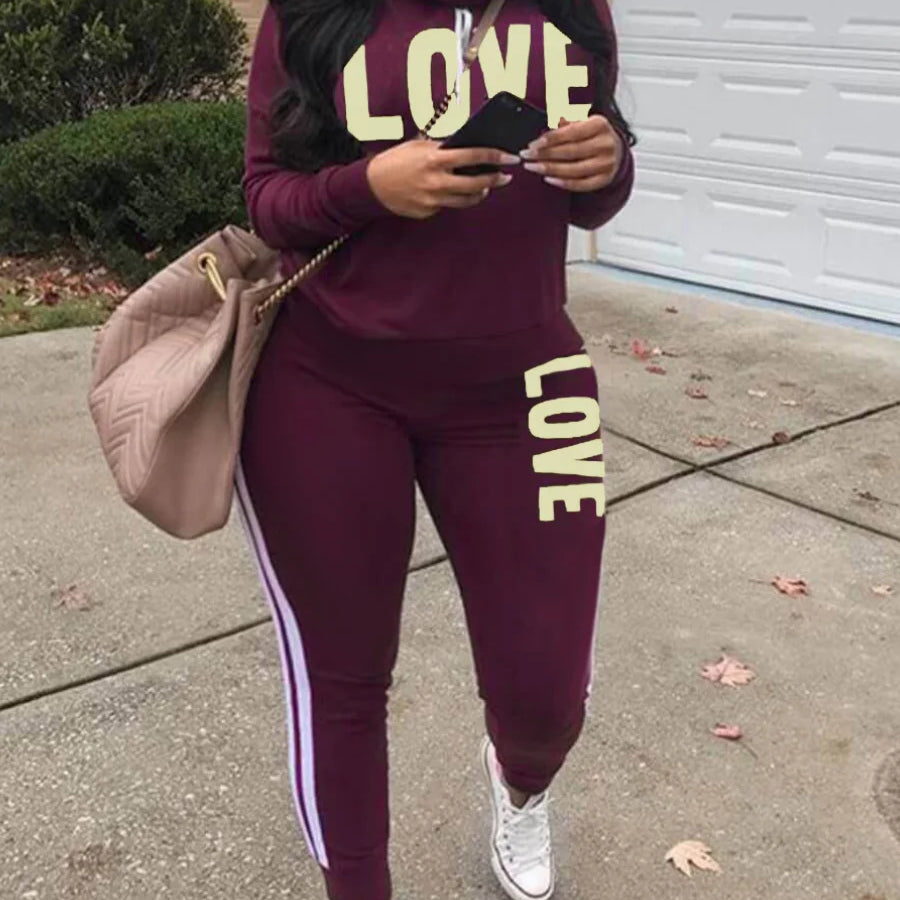 5XL LW Plus Size New Fashion Women Spring Long Sleeve Turtleneck Letter Print Striped Sweatsuits Two Piece Outfits Pants Set