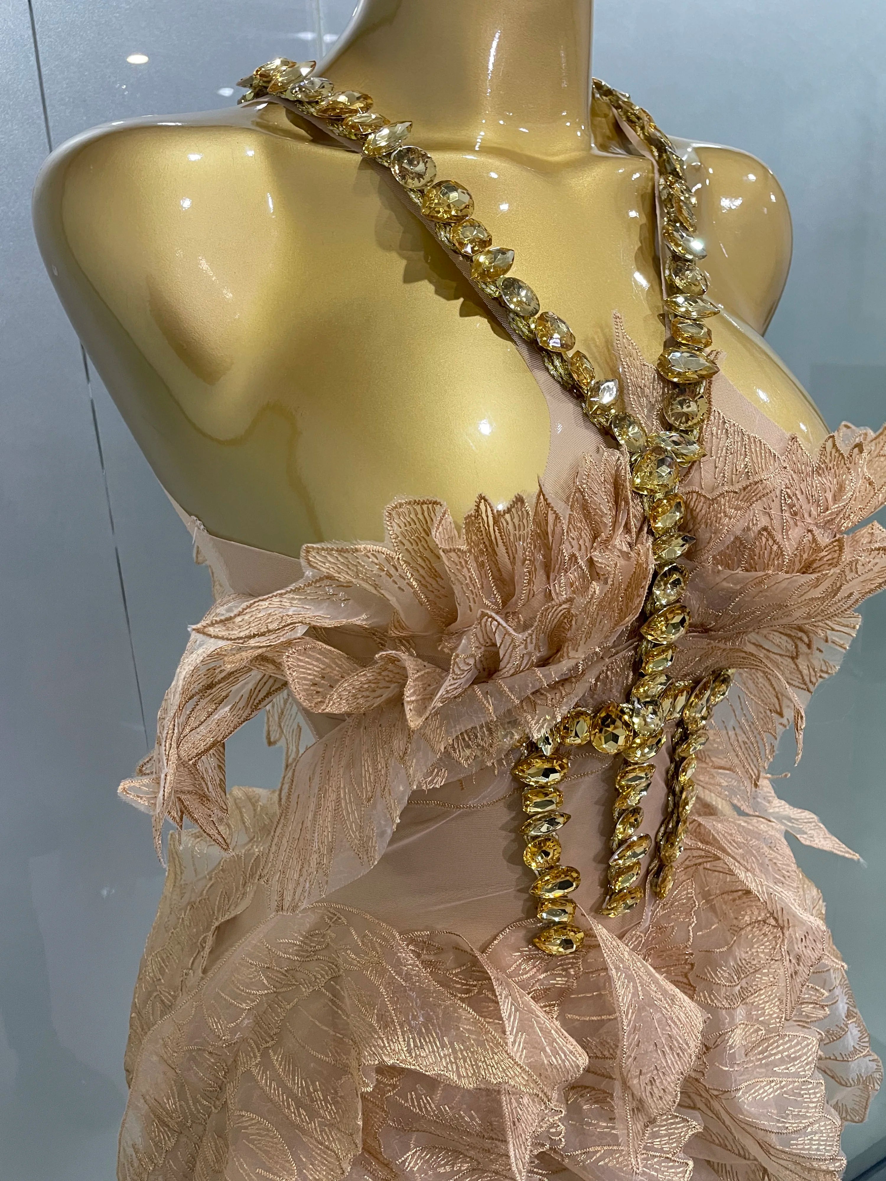 Sexy Shining Gold Crystal Transparent Wings Mini Dress 2025 Women Birthday Party Bar Nightclub Singer Stage Performance Costume