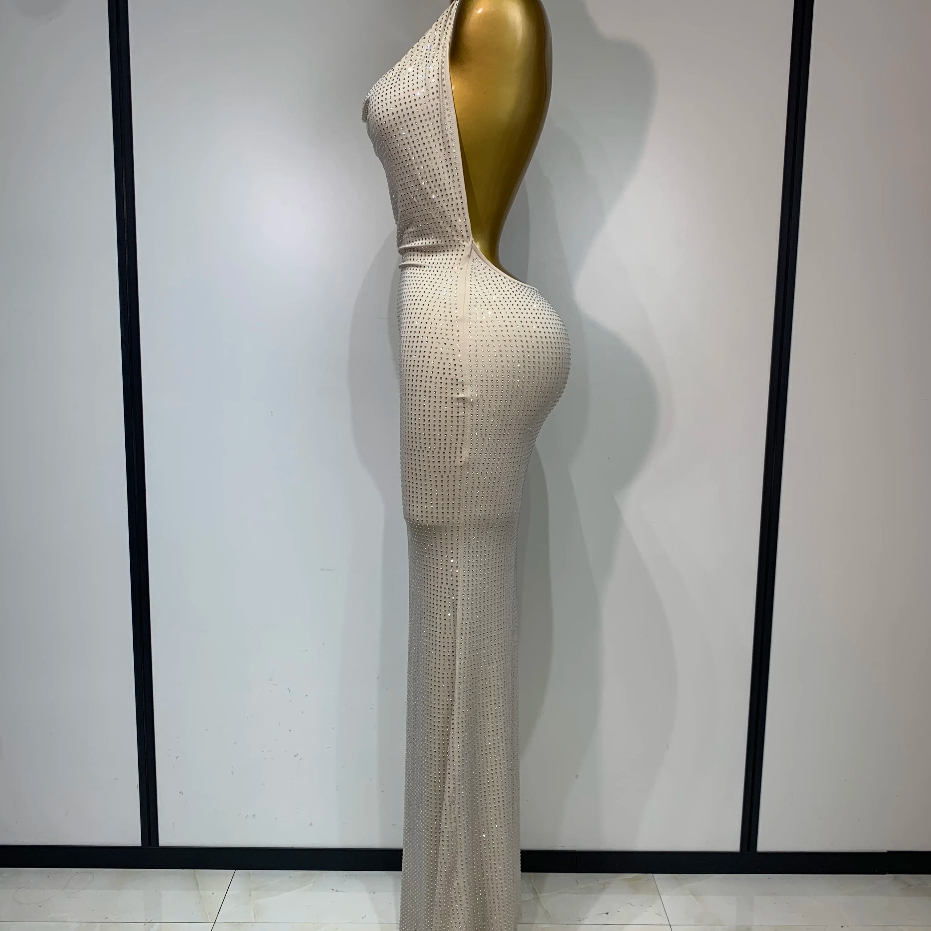 Vestido justo sexy sem costas feminino, elegante, para festa de aniversário, vestidos formais luxuosos, vestidos brilhantes para boate