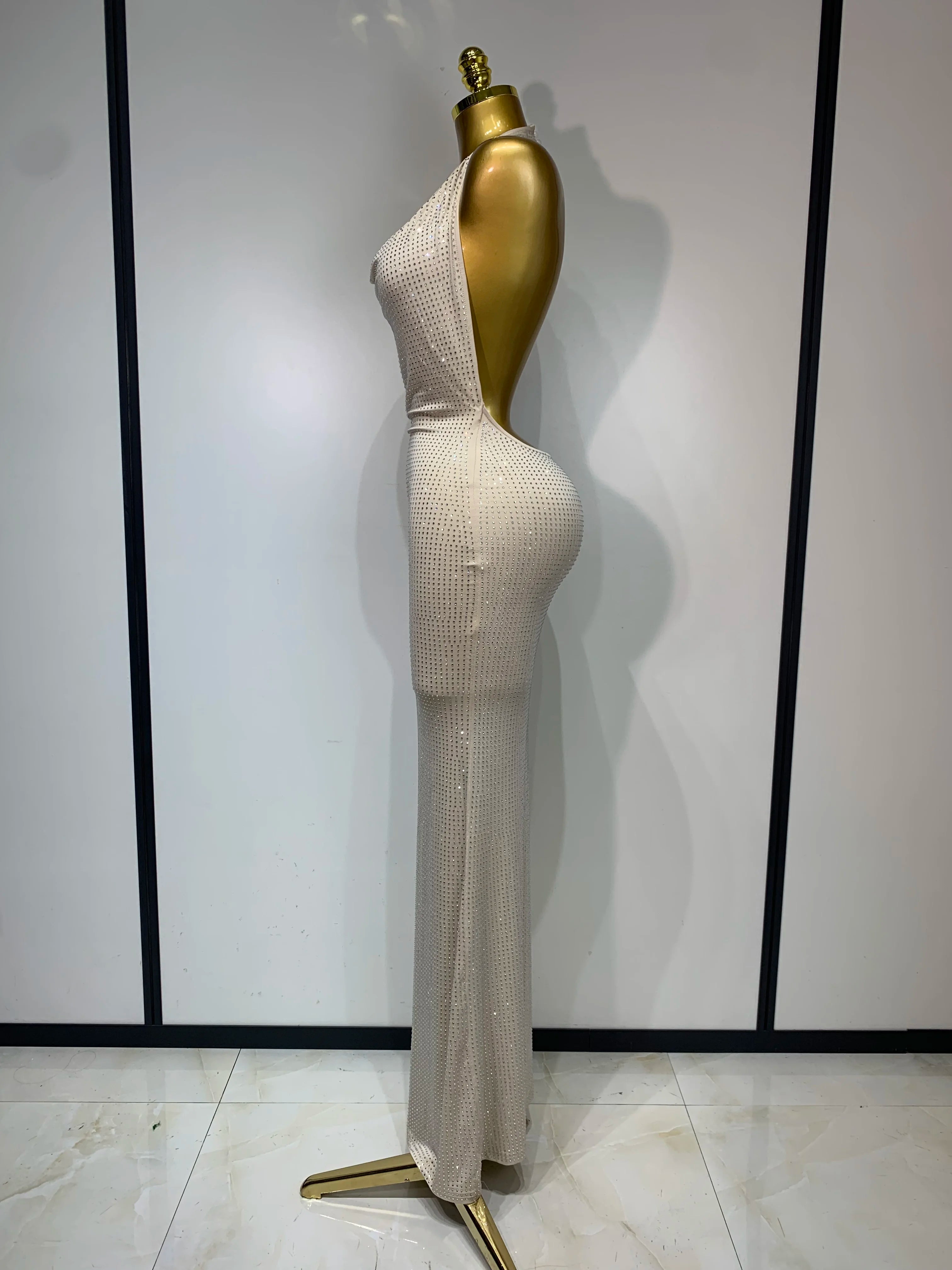 Vestido justo sexy sem costas feminino, elegante, para festa de aniversário, vestidos formais luxuosos, vestidos brilhantes para boate