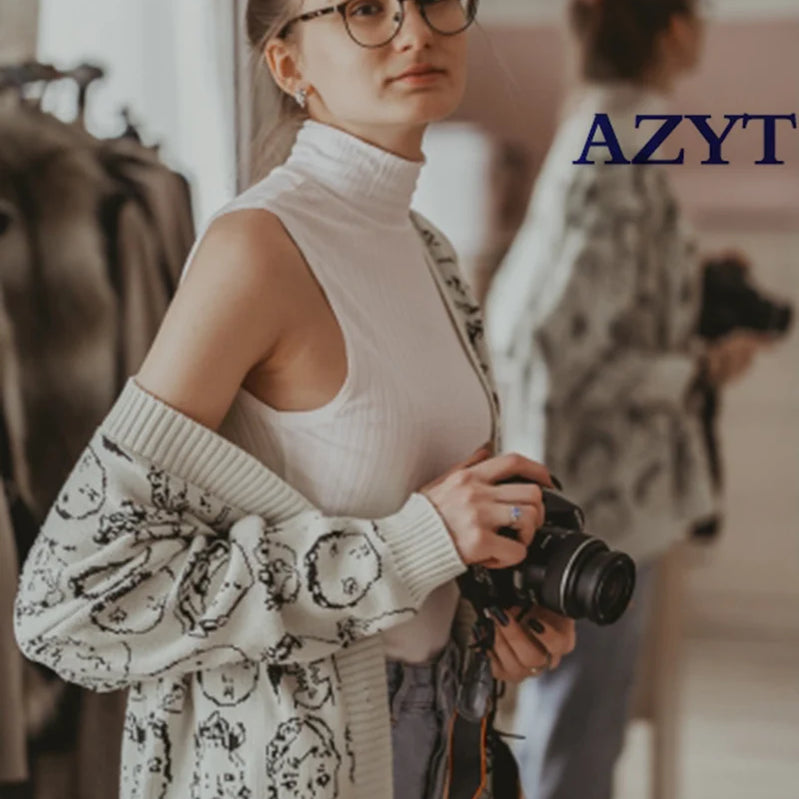 Autumn Winter New Comic V neck Cardigan Female Jacket Knitwear Sweater Coat Casual Knit Pull Femme Sweater For Women