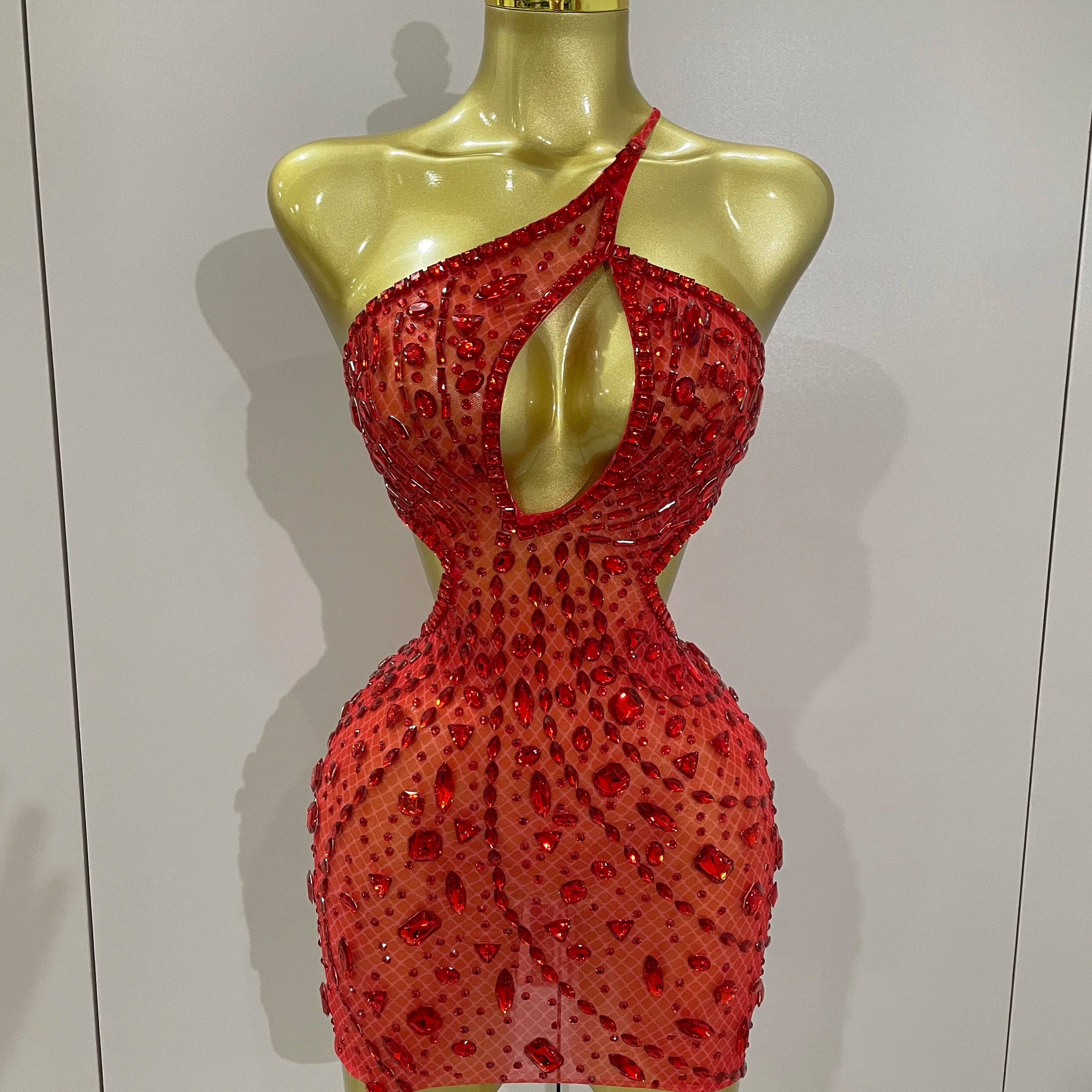 2025 New Arrival Luxury Sexy Backless Hollow Out Sparkle Diamond Evening Prom Women Birthday Celebrate Stage Nightclub Outfit