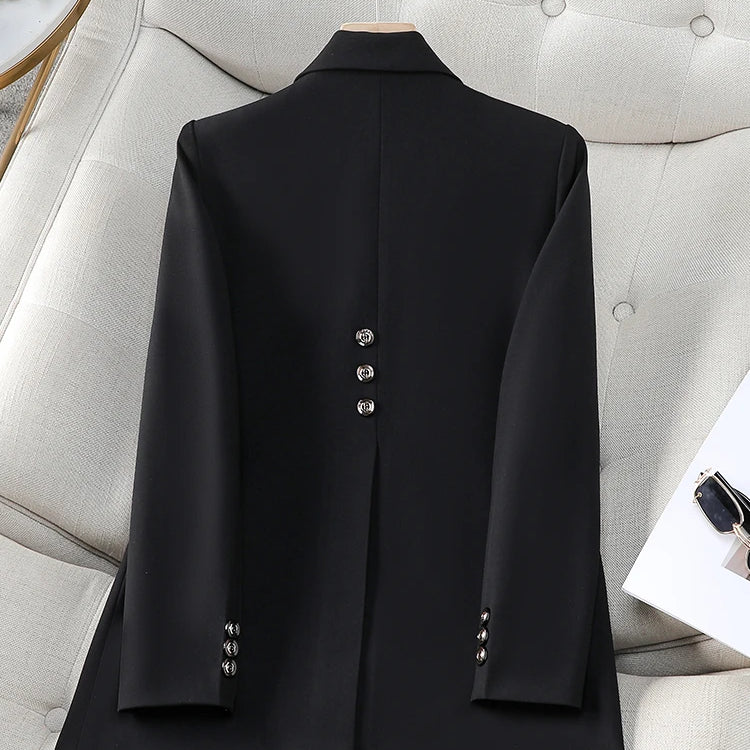 Fashion Autumn Winter Women Blazer Black Coffee Blue Female Long Sleeve Single Button Ladies Casual Jacket Coat Black Blazer