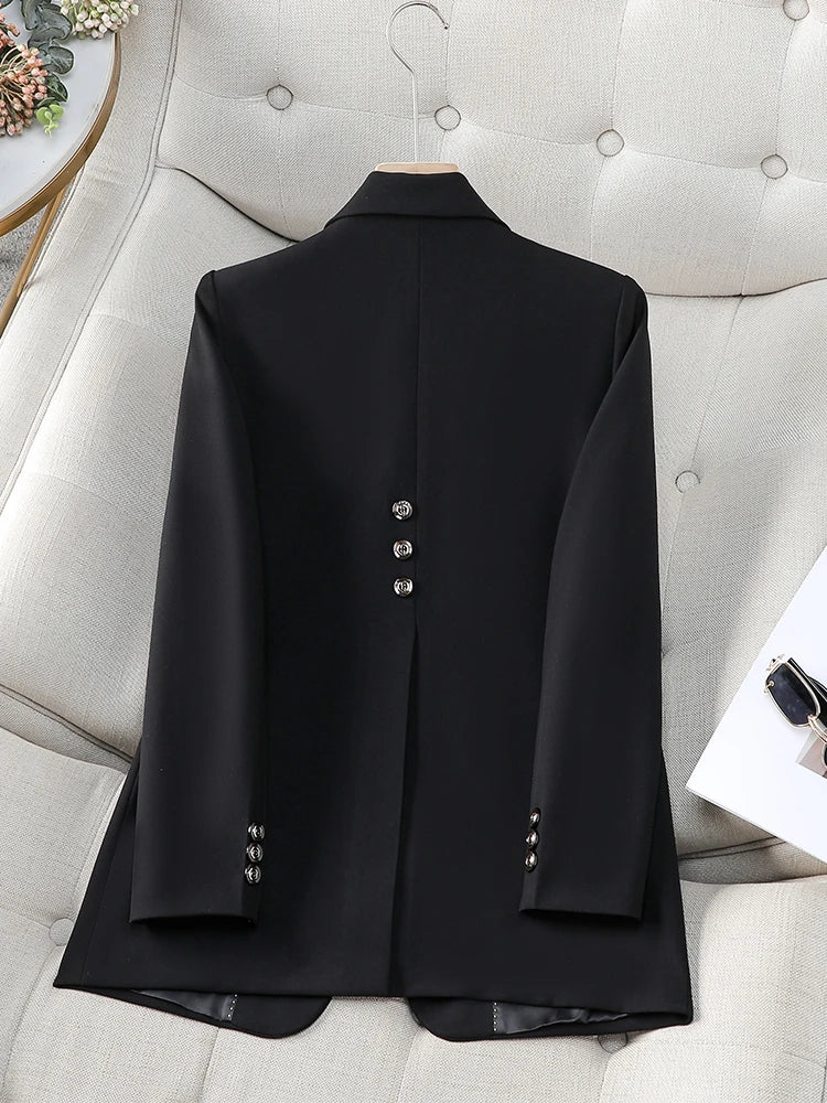 Fashion Autumn Winter Women Blazer Black Coffee Blue Female Long Sleeve Single Button Ladies Casual Jacket Coat Black Blazer