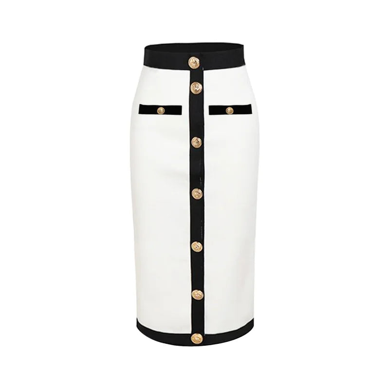 STOCK All Match Style 2 Color Golden Buttons Package Hips Knee Length Bandage Skirt Fashion Office Lady Wear Woman Basics item