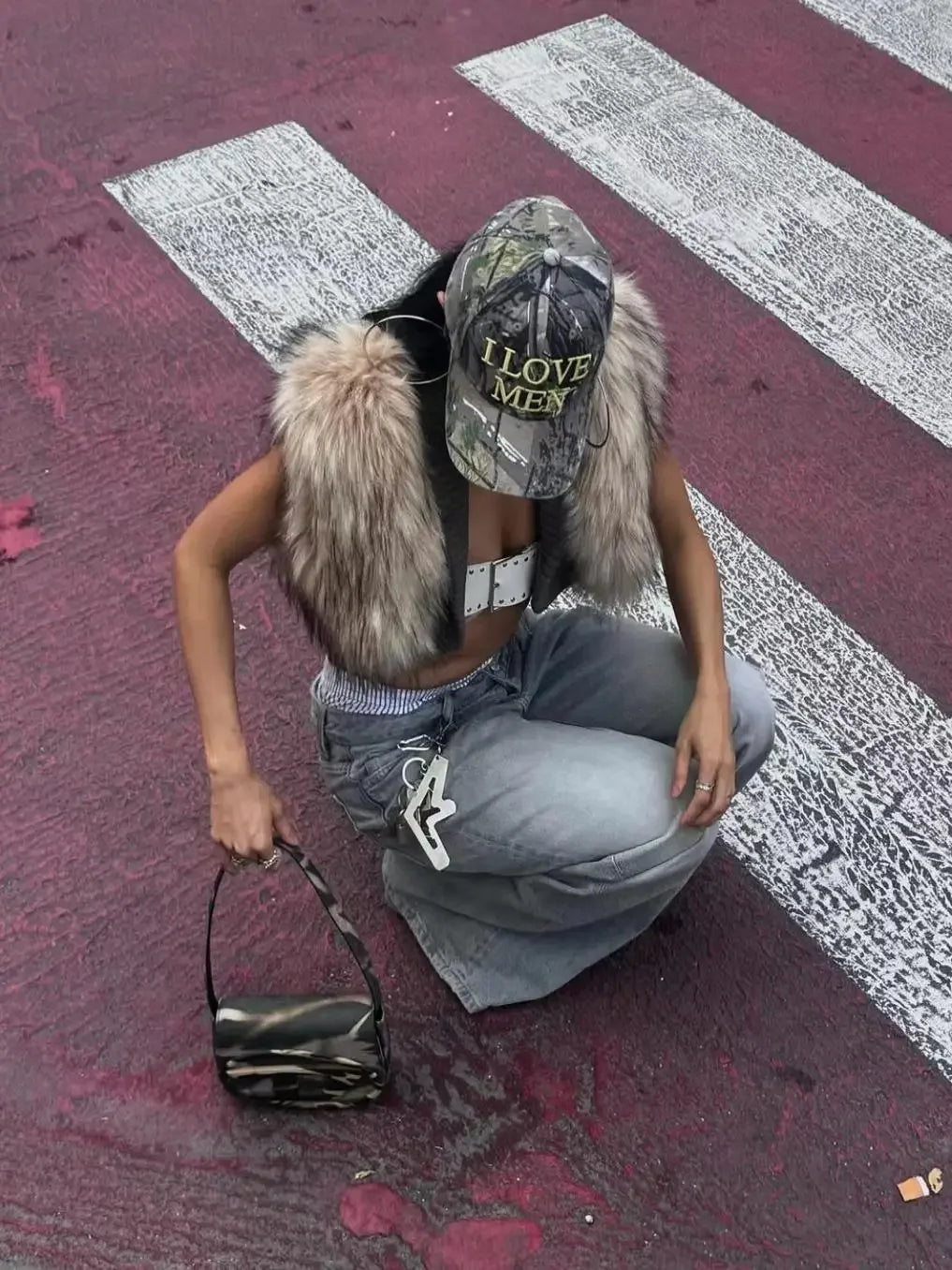 TWOTWINSTYLE Solid Slimming Fashion Tank for Women V Neck Sleeveless Patchwork Fur Luxurious Top Female Autumn Retro Style New