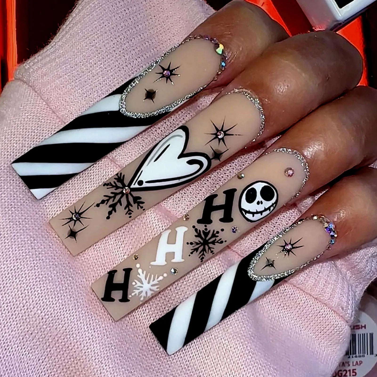 24pcs Scary Blood Skull Fake Nails Long Coffin Ballet Halloween Spider Web Print False Nails Wearable European Press on Nails