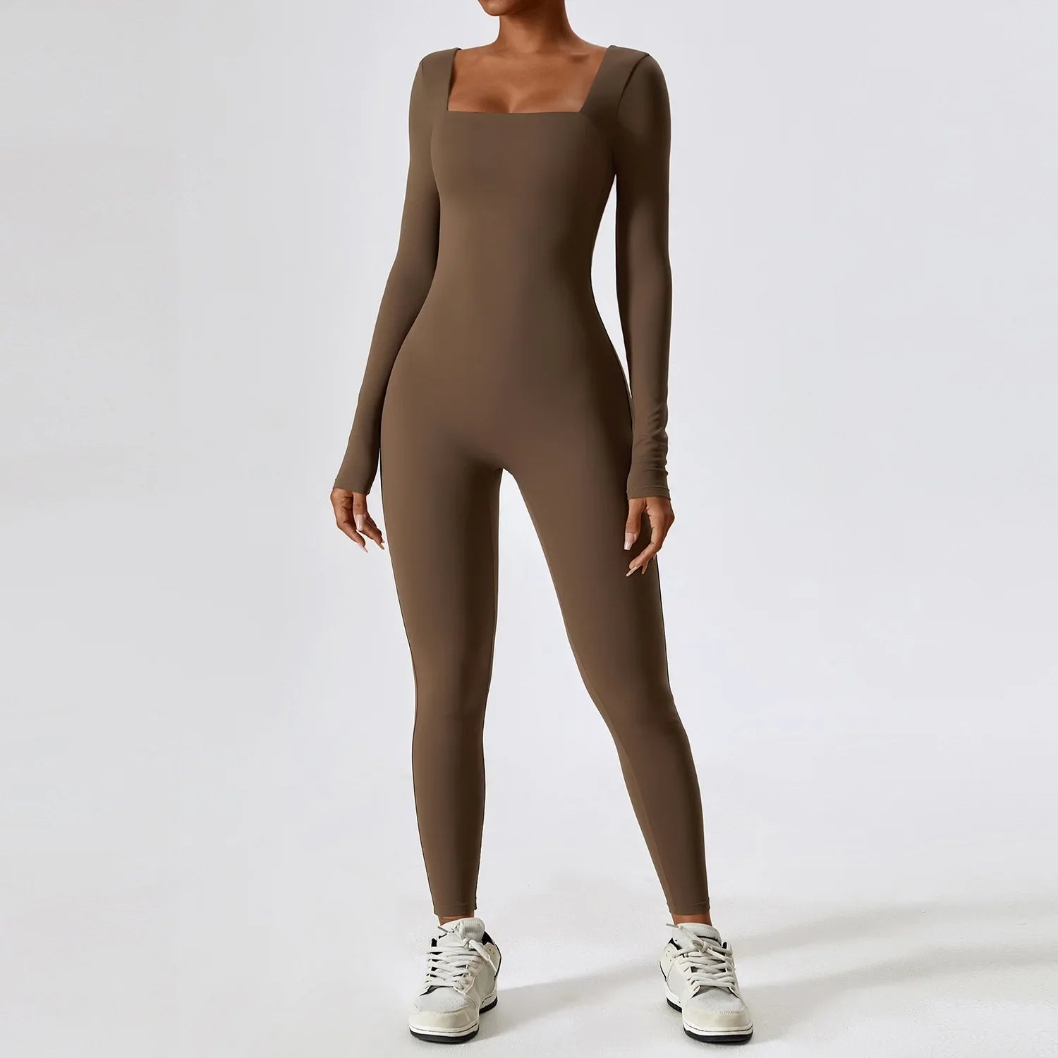 Jumpsuit Gym Workout Yoga Clothes Dance Fitness Long Sleeved One Piece Sports Jumpsuit Sexy Tight Boilersuit Women Tracksuit Jiaocha Coffee CHINA
