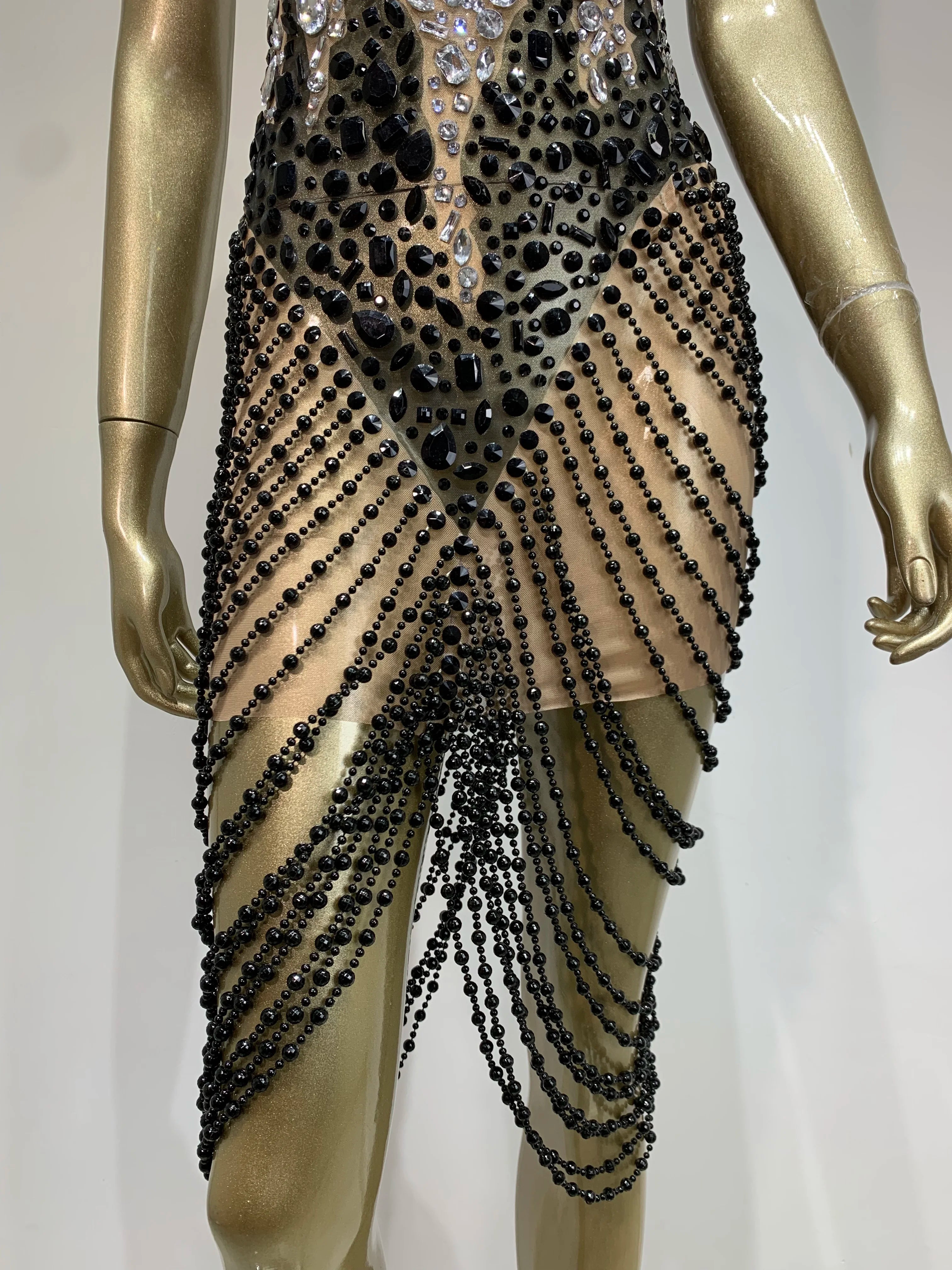 Women Sexy Backless Halter Crystal Diamonds Patchwork Mini Dress Birthday Party Costume Bar Nightclub Stage Performance Dress