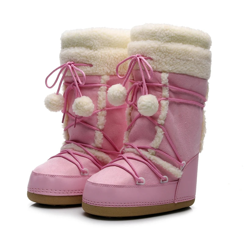Women's Winter Boots 2023 Women Snow Boots Cold-proof Warm Mid-calf Pink Space Boots Slip-resistant Cotton Woman Winter Shoes