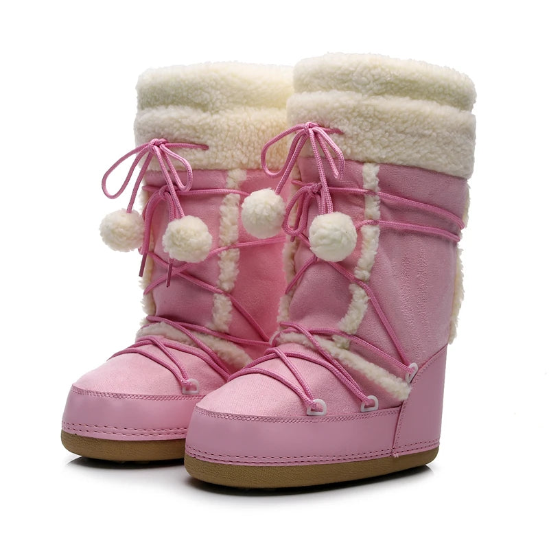 Bottes de neige pour femmes, résistantes au froid, chaudes, mi-mollet, roses, antidérapantes, en coton, chaussures d'hiver, collection hiver 2023 