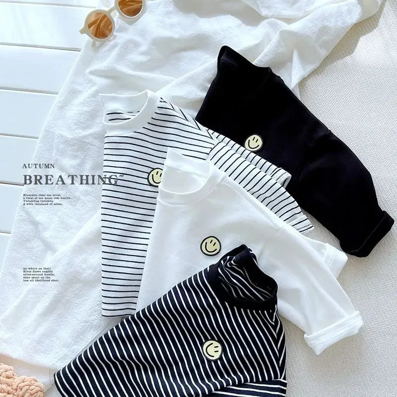 Loose Bottoming Shirt Babies Striped T-shirt 1-6Years Boys Girls Spring Fashion Clothing Kids Long Sleeve Casual Sports Tops