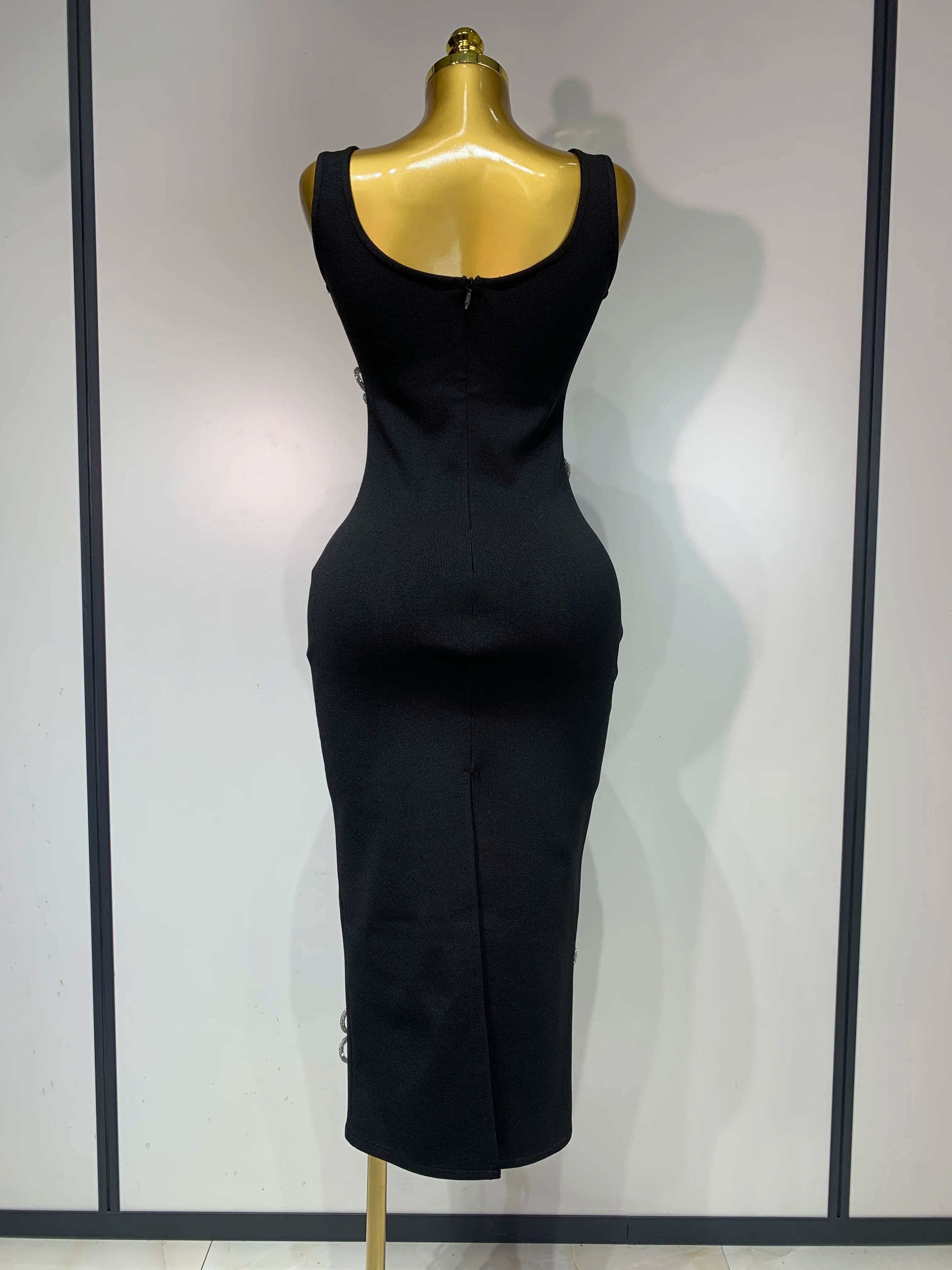 Women Celebrity Sexy Diamonds Flower Black Long Bodycon Bandage Dress 2025 Elegant Evening Club Party Luxury Birthday Dresses