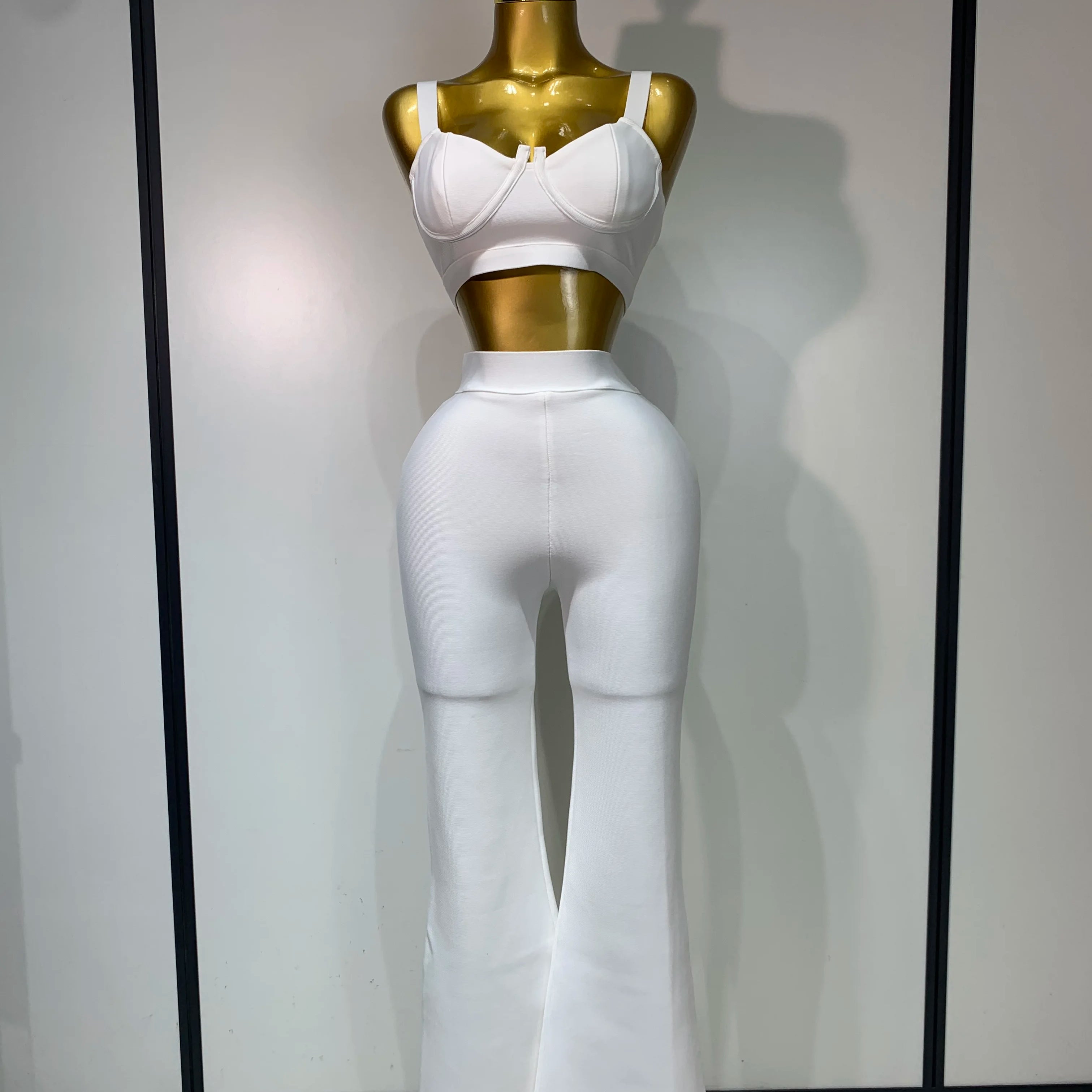 Women Sexy Bandage Crop Top Pant Set Evening Party Club Luxury Birthday High Street Fashion Elegant Luxury Birthday Outfit ﻿