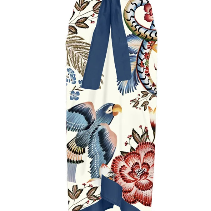 Fashion One Shoulder Ruffle Swimsuit Colorful Parrot Print Bikini High Waist Backless Sexy Beachwear Chic Pool Wear Women black