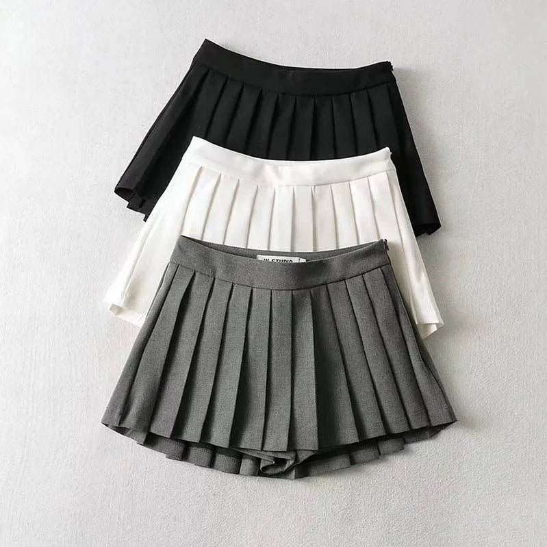 Zoki Seksi Wanita Rok Lipit Tinggi Musim Panas Musim Panas Mini Rok Mini Korea Tennis Student White Design Rok dansa