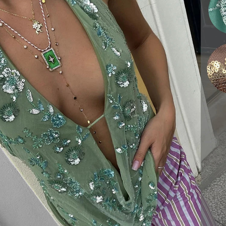 Sexy Shiny Glitter Halter Women's Vestido New Summer Sleeveless Open Back Mini Dresses Fashion Women Evening Party Clubwear 2025