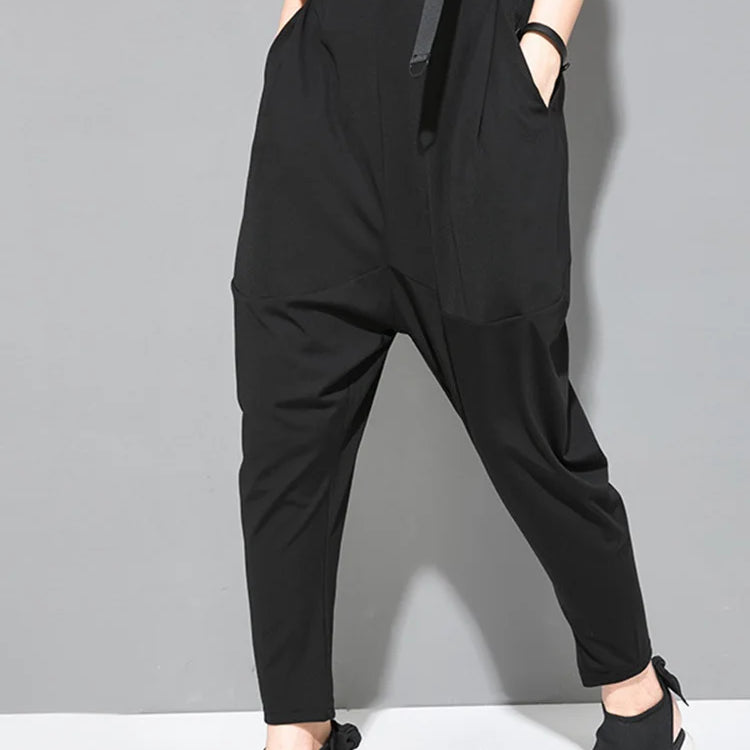 [EAM] High Elastic Waist Black Pockets Thin Harem Pants New Loose Fit Trousers Women Fashion Tide Spring Summer 1DF4728