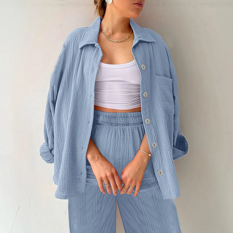 Solid Color Casual Loose Pants Sets For Women 2024 Elegant Autumn Women's Two Pieces Suit Full Trouser Set Female Outfit Clothes BK534-8