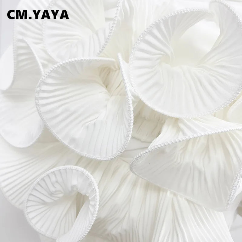 CM.YAYA 2024 Spring/Summer A-Line Women Skirt Satin Ruffles 3D Floral Decorations Night Club Party Hip-Wrapped Short Skirts