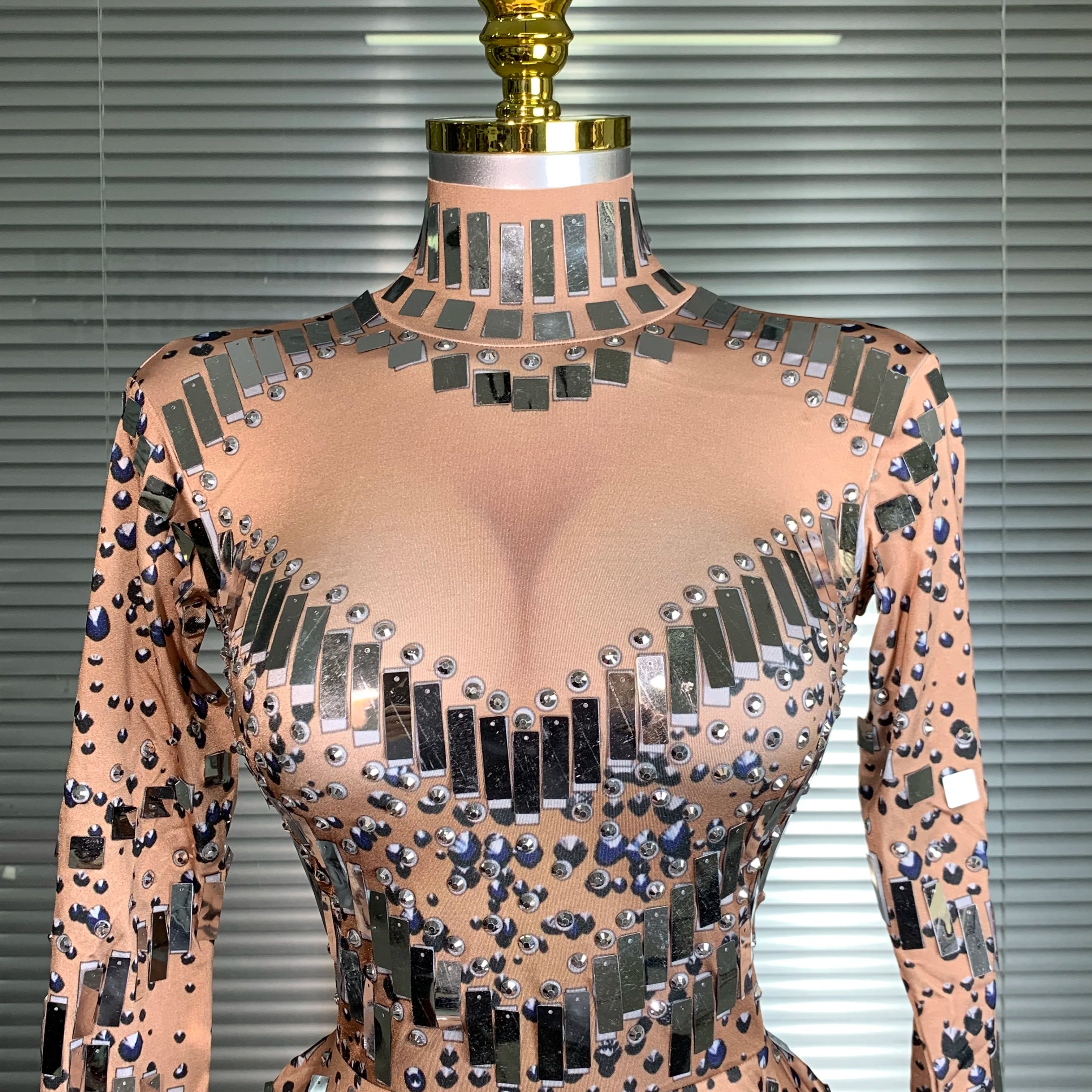 New Celebrity Women Sexy Stretched Skin Mini Night Club Sparkly Sequins Performance Costume Stage Dancer Party Dress