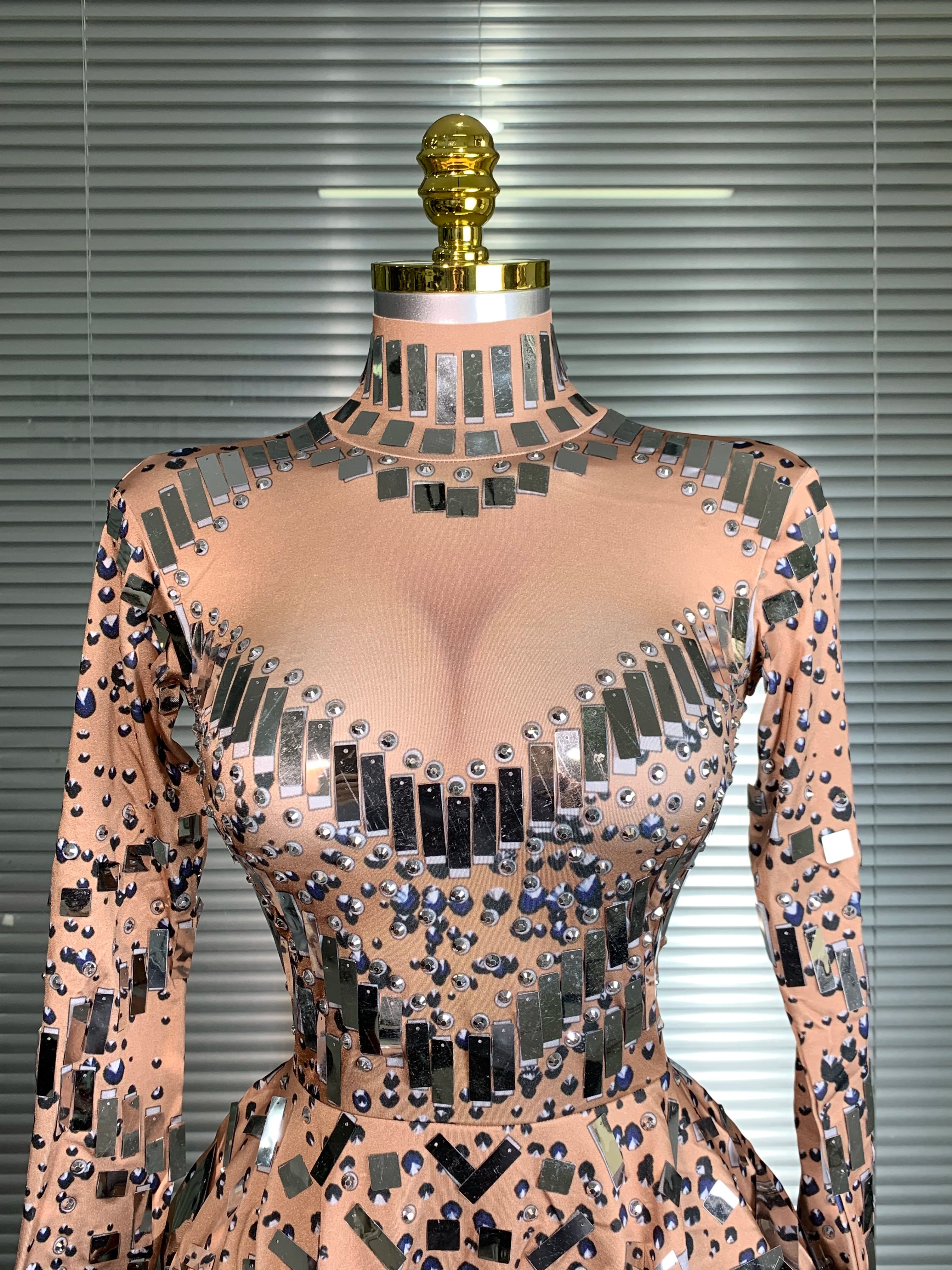 New Celebrity Women Sexy Stretched Skin Mini Night Club Sparkly Sequins Performance Costume Stage Dancer Party Dress