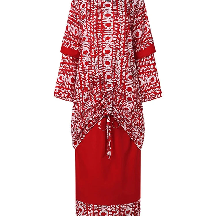 Plus Size 5XL VONDA Women Sets 2024 Bohemian Printed Outfits Elegant Long Sleeve Top+Half Skirt Two-Piece Sets Casual Loose Suit