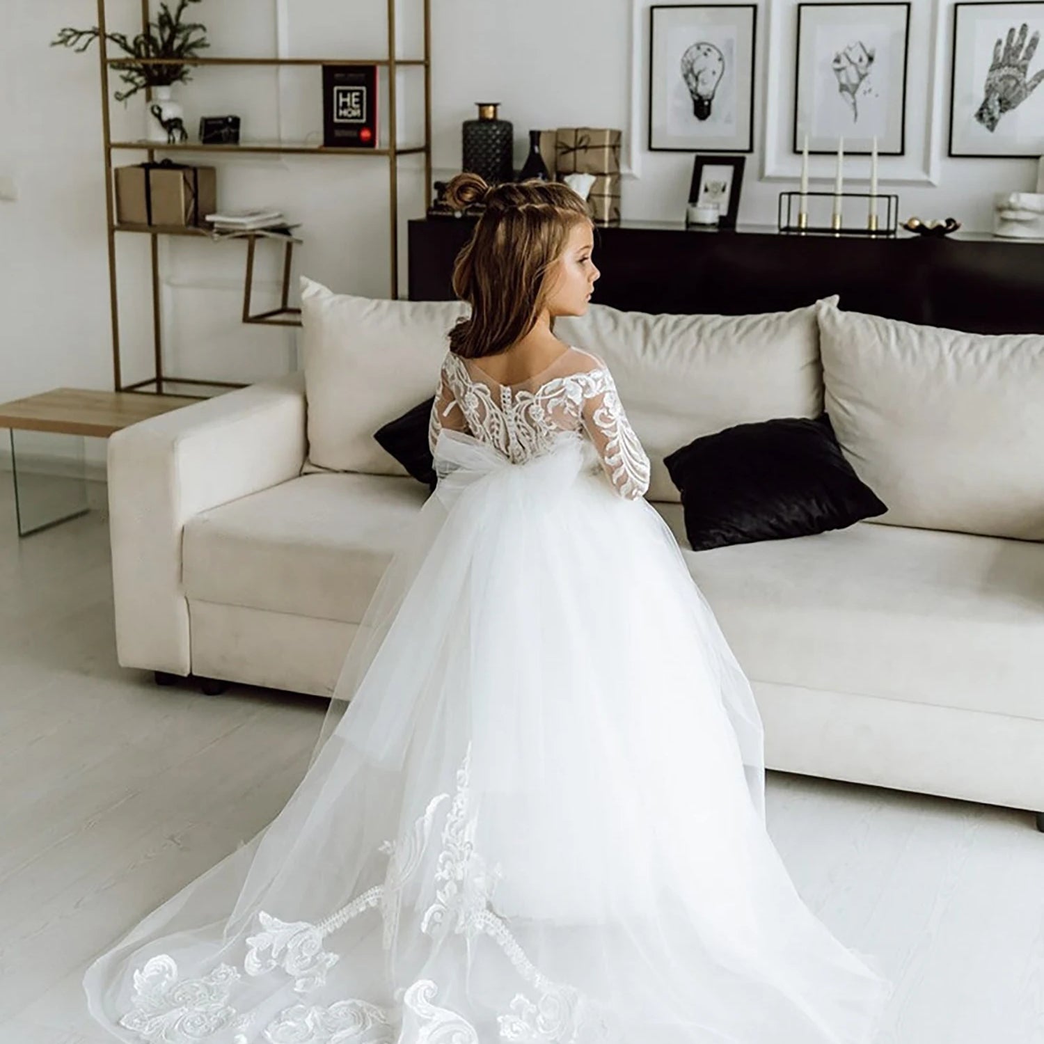 2-14 Years Lace Tulle Flower Girls Dress Princess for Kid Child Wedding Party Junior bridesmaid Maxi Ball Gown Evening