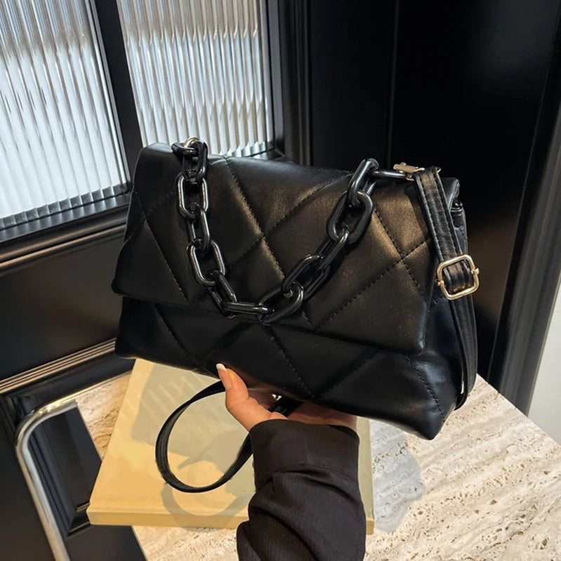 Soft PU Leather Crossbody Bags for Women Embroidery Thread Flap Bag Luxury Brand Trending Chain Shoulder Handbags Purse