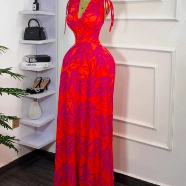 CM.YAYA Women Tie Dye Printed Sleeveless Big Swing Maxi Long Dress 2025 Summer Holiday Birthday Sexy Club Party Evening Dresses