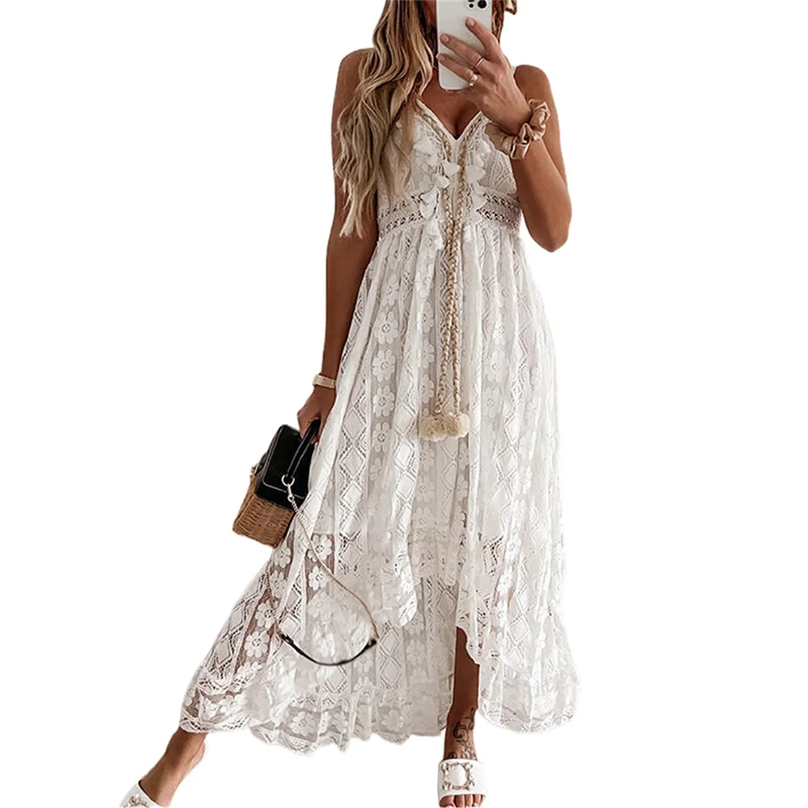 Summer White Dress For Woman 2023 Trendy Casual Beachwear Cover-ups Outfits New Boho Hippie Chic Long Maxi Dresses Elegant Party as shown picture 6