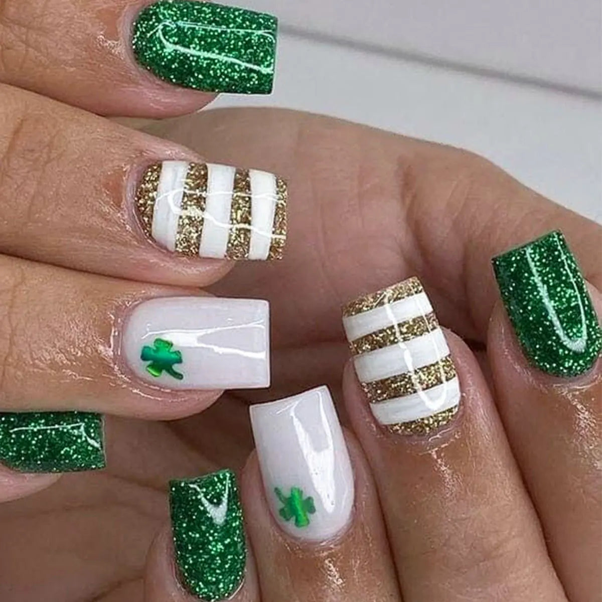 24pcs/set short medium long fake nails Spring flowers flora for St. Patrick's Day faux ongles press on acrylic false nail art