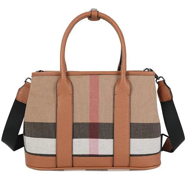 Black Female Bag Designer Luxury Handbags Plaid Printed Women Hand Bag Wide Strap Canvas Pu Leather Shoulder Bag Lady Purse Brown Women Bags 33cm X 14cm X 23cm