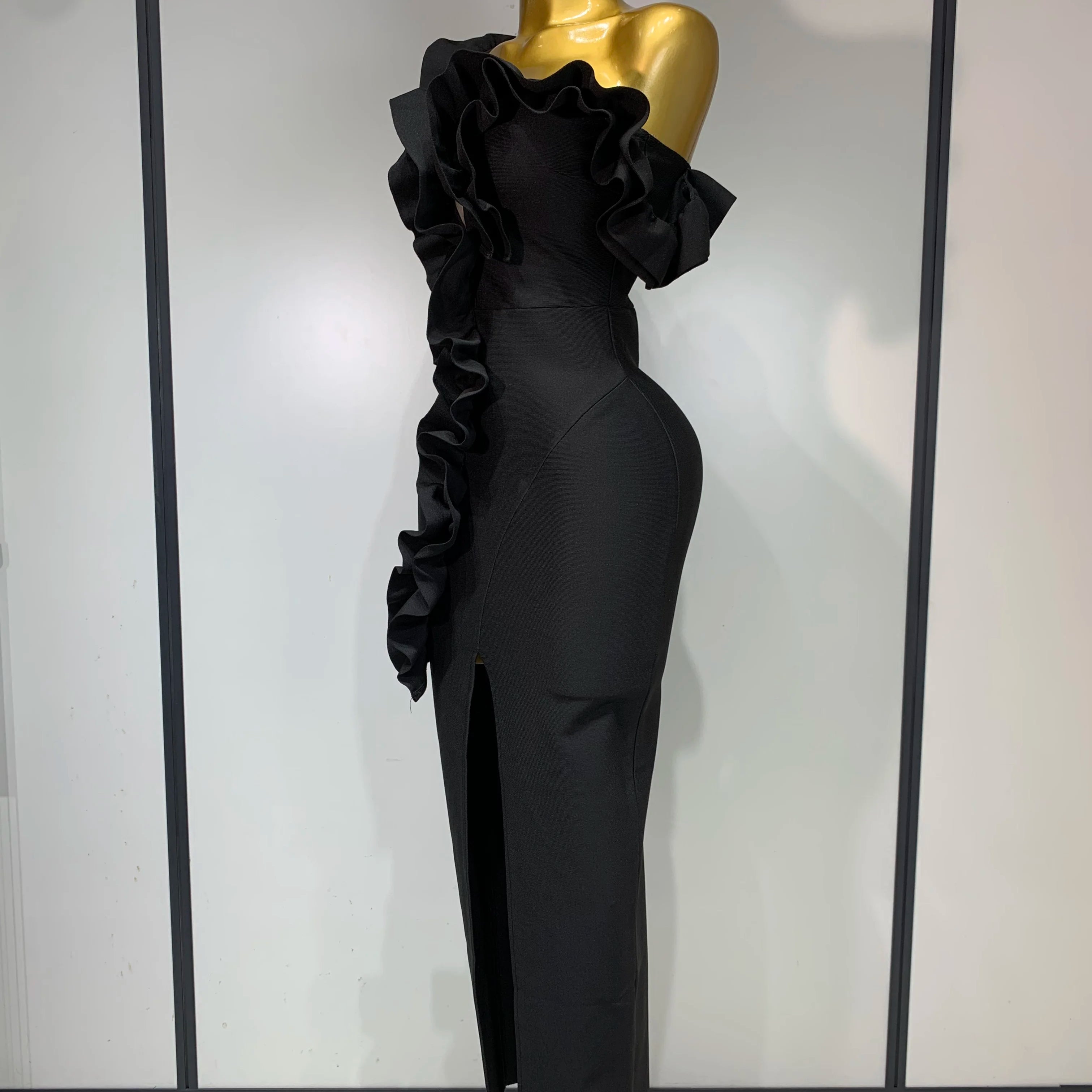 Women Sexy Backless Ruffles Bodycon Split Bandage Dress 2025 Celebrity Elegant Evening Party Luxury Birthday Dresses