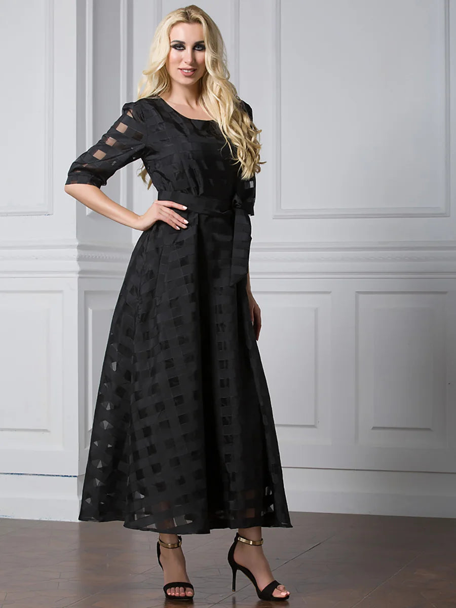 Stylish Muslim Femininity Elegant plus-size women's dress Dubai Arabian vintage summer dress slim A-line plaid dress