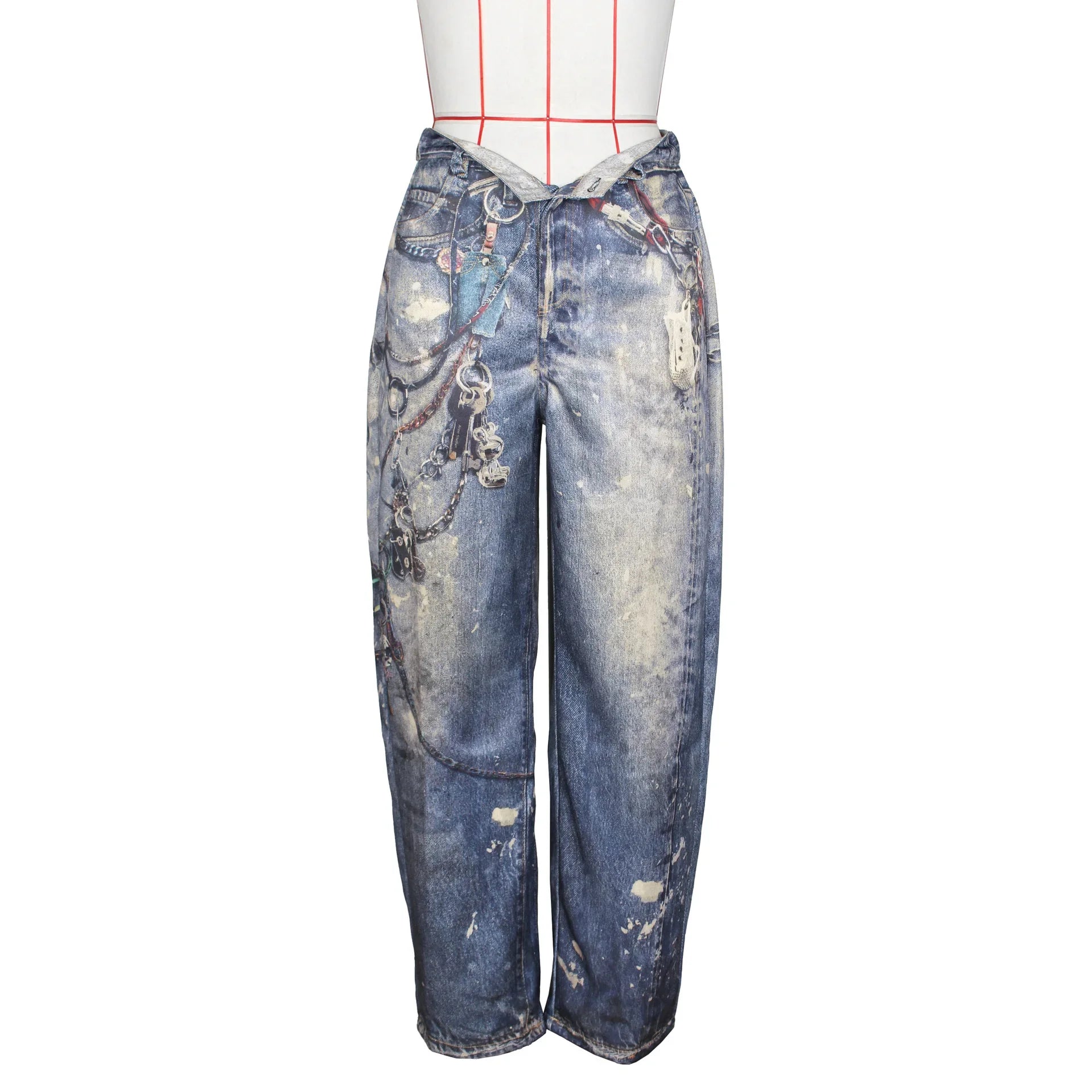 CM.YAYA Fashion Women Fake Denim 3D Print Loose Wide Leg Jogger Pants 2025 Streetwear Casual Active Hip Hop Sweatpants Trousers