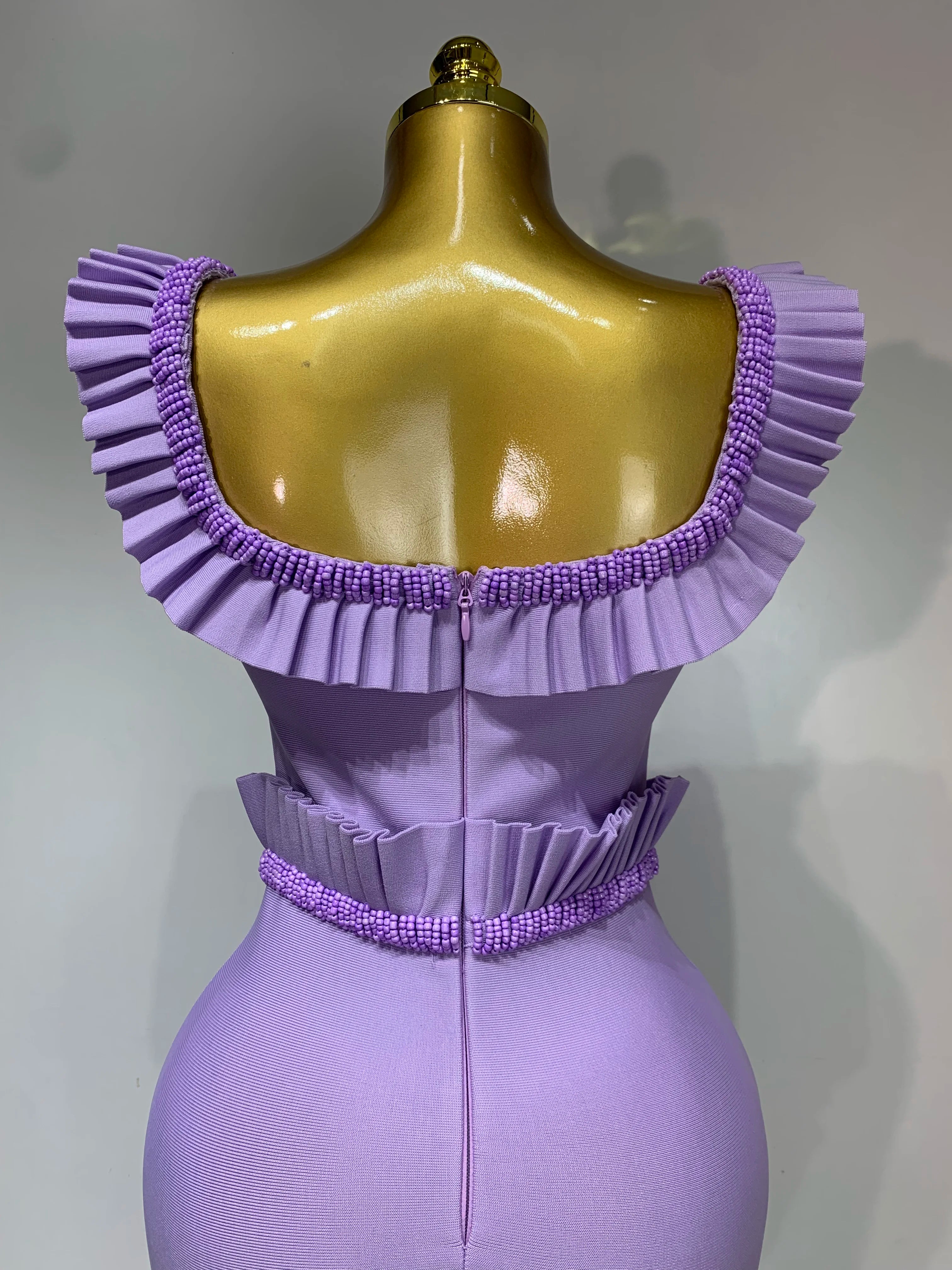 Women Sexy Square Collar Ruffles Beading Long Bodycon Bandage Dress 2025 Celebrity Elegant Evening Club Party Birthday Dress