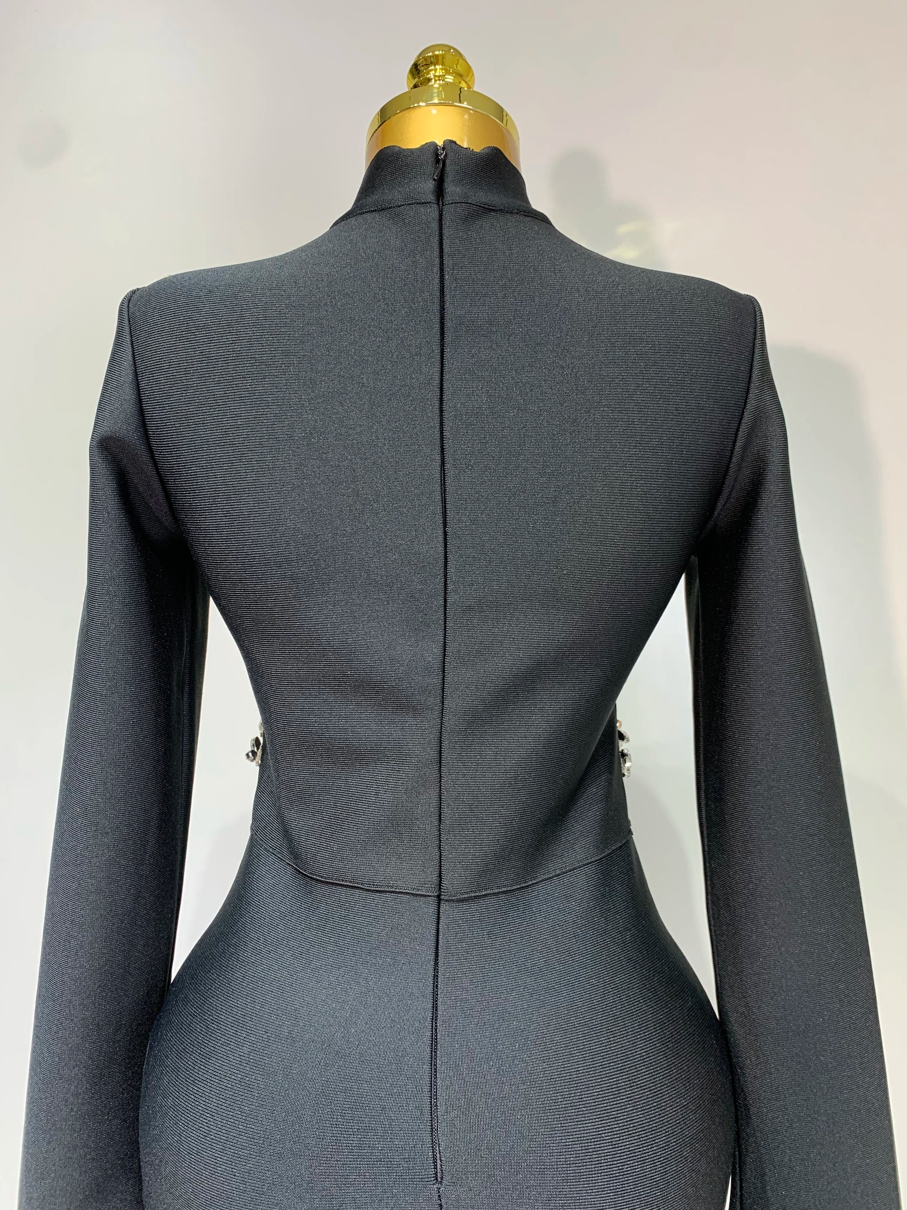 High Quality Women Long Sleeve Shinning Crystal Bodycon Long Bandage Dress Celebirty Elegant Evening Party Luxury Birthday Dress