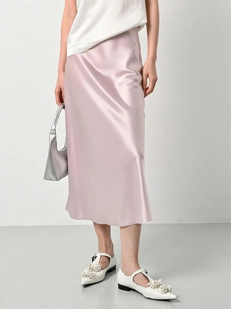 High Waisted Satin Long Skirts for Women Spring/Summer New Women's Skirt A-line Fashion Elegant Slim Fit Grey Black Skirt pink