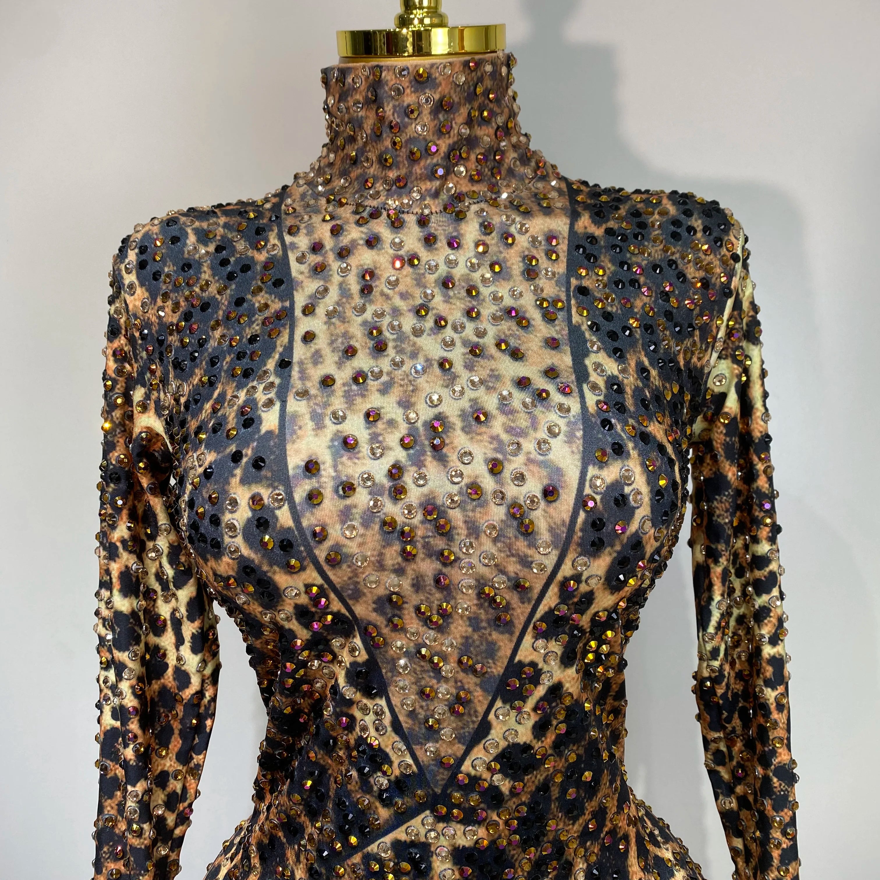 Women 2025 Stretch Leopard Print Sexy Bodycon Jumpsuit Bar Nightclub Singer Dancer Luxury Diamond Stage Performance Outfit