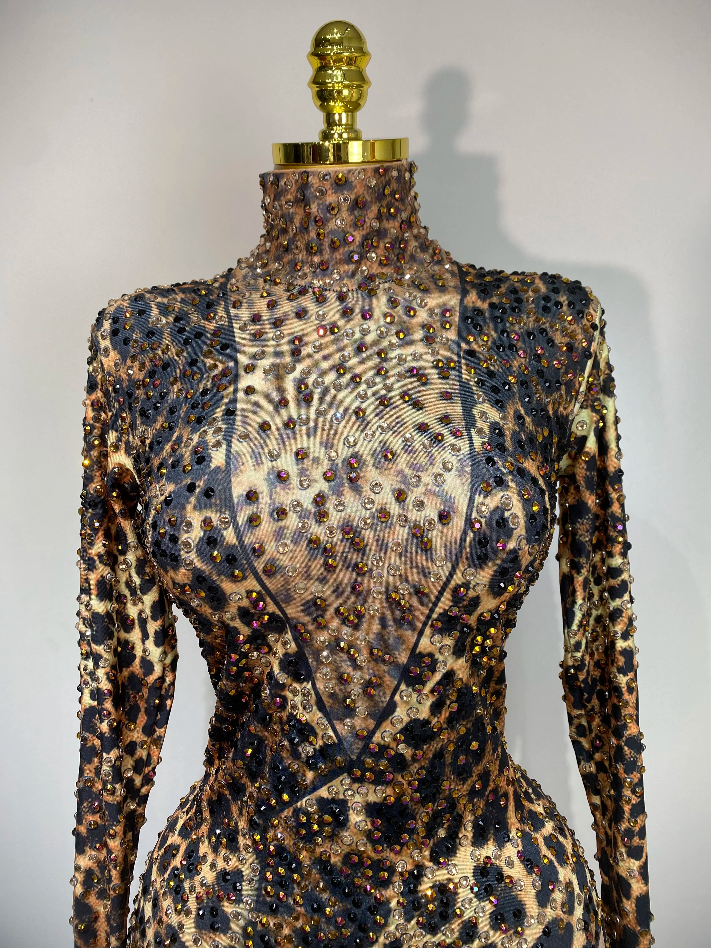 Women 2025 Stretch Leopard Print Sexy Bodycon Jumpsuit Bar Nightclub Singer Dancer Luxury Diamond Stage Performance Outfit
