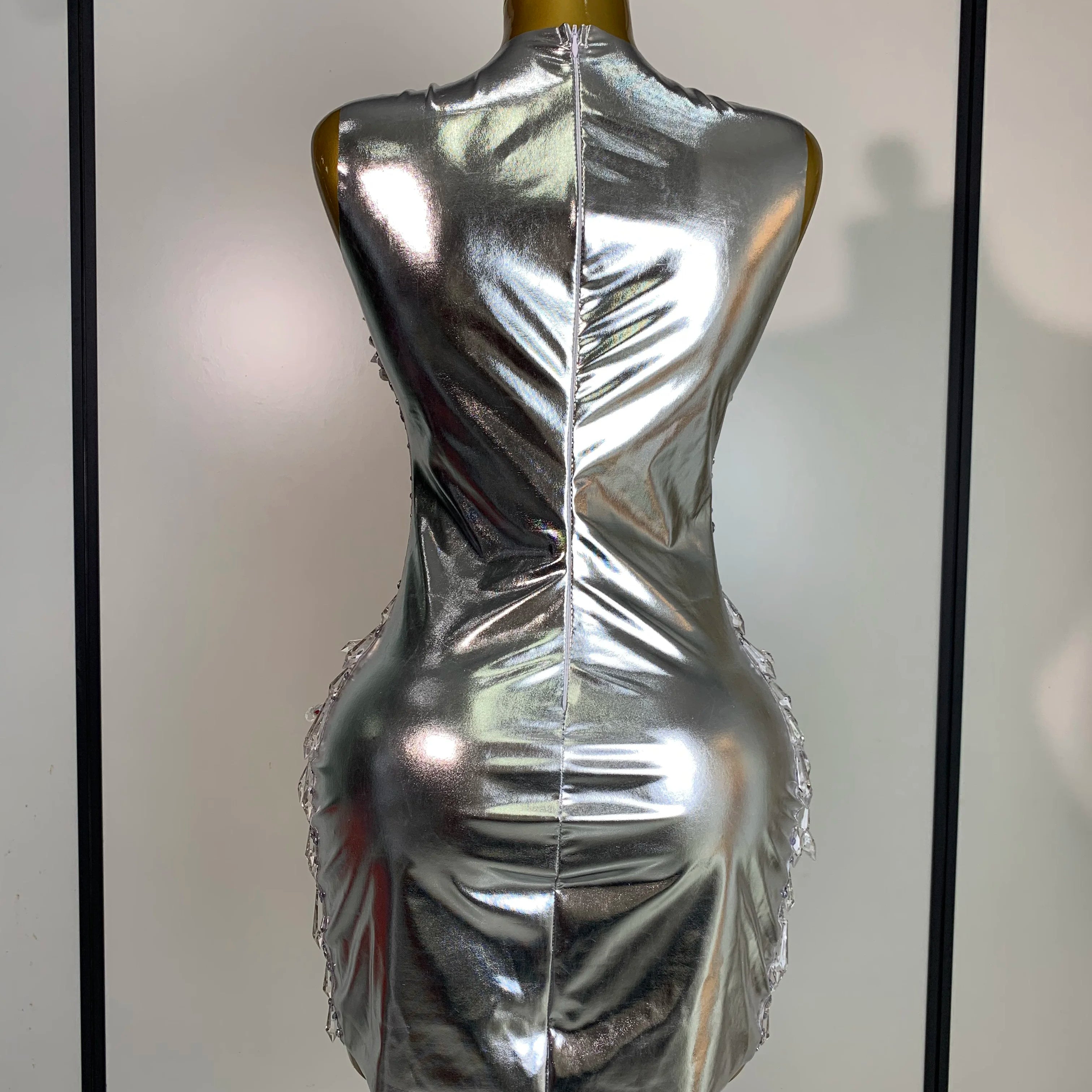 Stock Women Luxury Sexy Mesh Crystal Diamonds Mini Dress Birthday Party Costume Bar Nightclub Stage Performance Singer Outfit