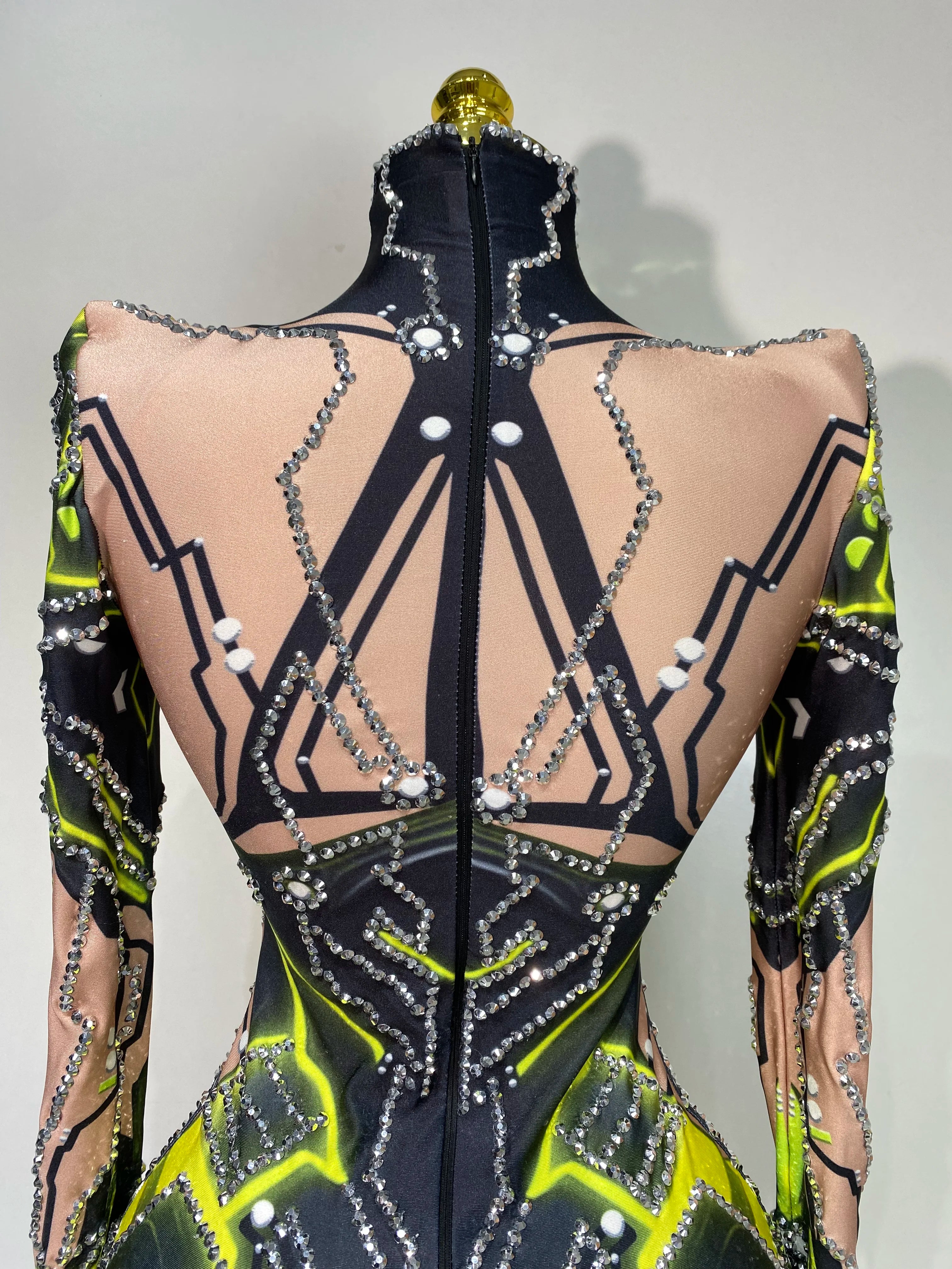 Women Sparkly Rhinstones High Street Bodysuit Performance Dance Singer Costume Nightclub Evening Party Birthday Stage Outfit