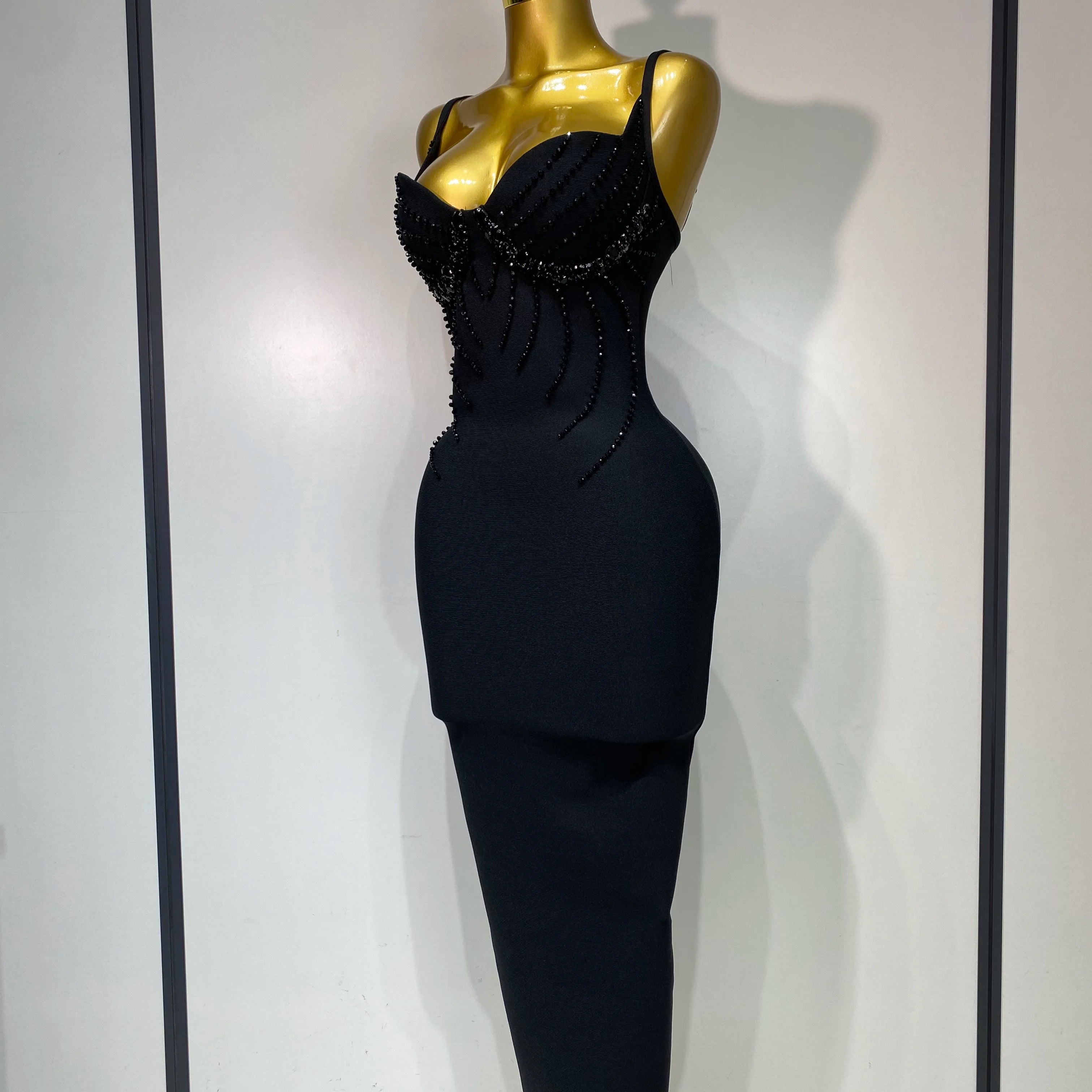 Women Sexy Beading Spaghetti Strap Bodycon Bandage Dress Club Party Luxury Birthday Celebrity Elegant Dresses Wedding Guest Gown