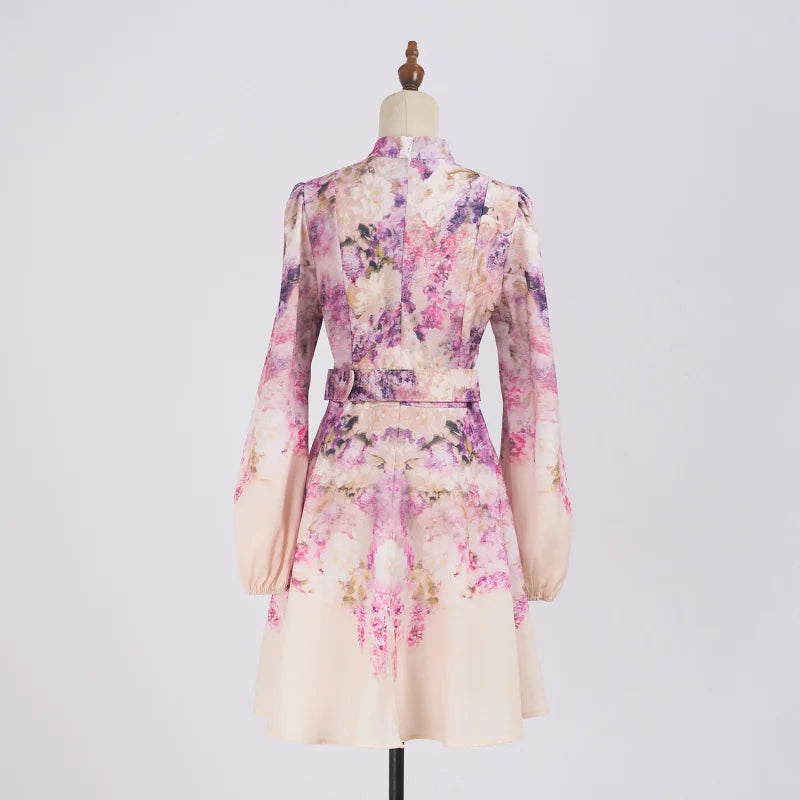 Shot Spot Niche Style Sleeve Single-Breasted Positioning Printing Women's Belt Pocket Short Skirt Large Swing Skirt